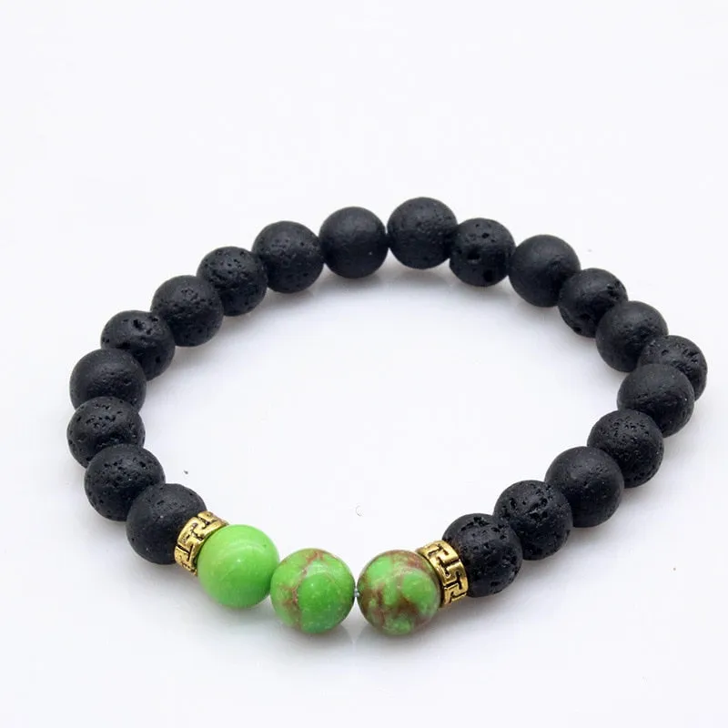 Natural Lava stone beads Healing Balance Chakra charm bracelet 8mm tiger eye bead Tibetan Buddha Prayer Bracelet for women men