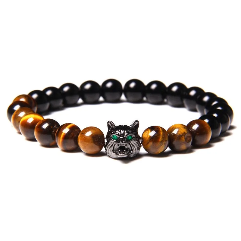 Natural Lava stone beads Healing Balance Chakra charm bracelet 8mm tiger eye bead Tibetan Buddha Prayer Bracelet for women men