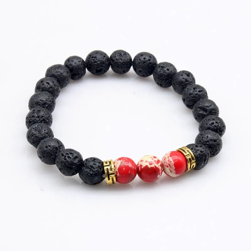 Natural Lava stone beads Healing Balance Chakra charm bracelet 8mm tiger eye bead Tibetan Buddha Prayer Bracelet for women men
