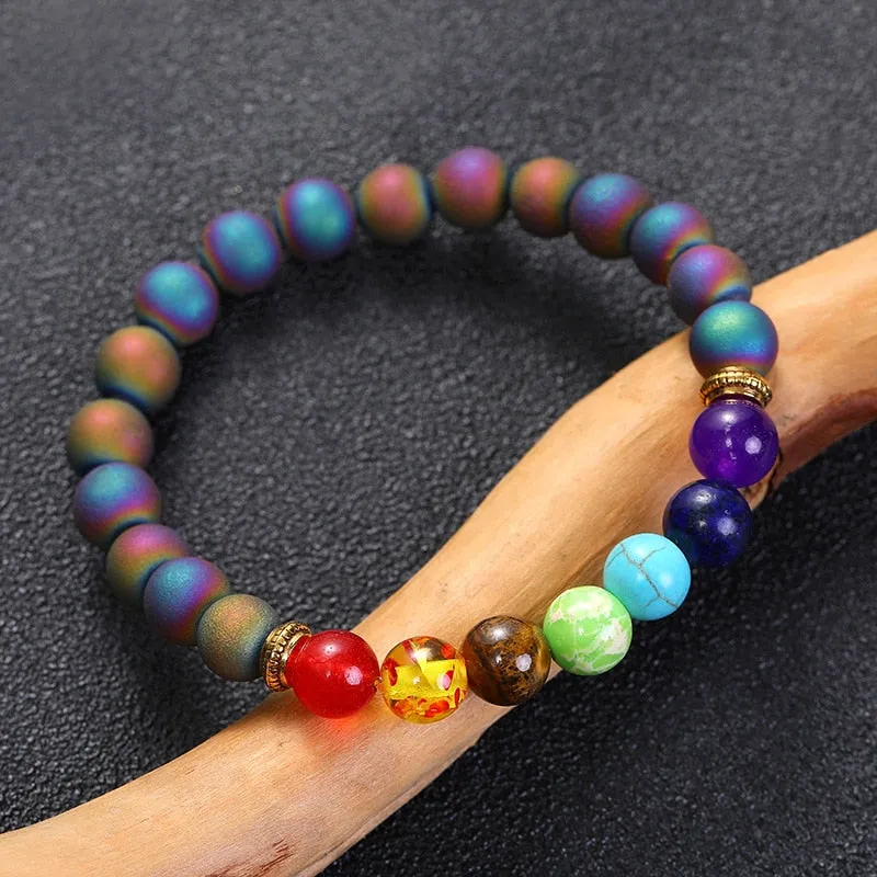 Natural Lava stone beads Healing Balance Chakra charm bracelet 8mm tiger eye bead Tibetan Buddha Prayer Bracelet for women men