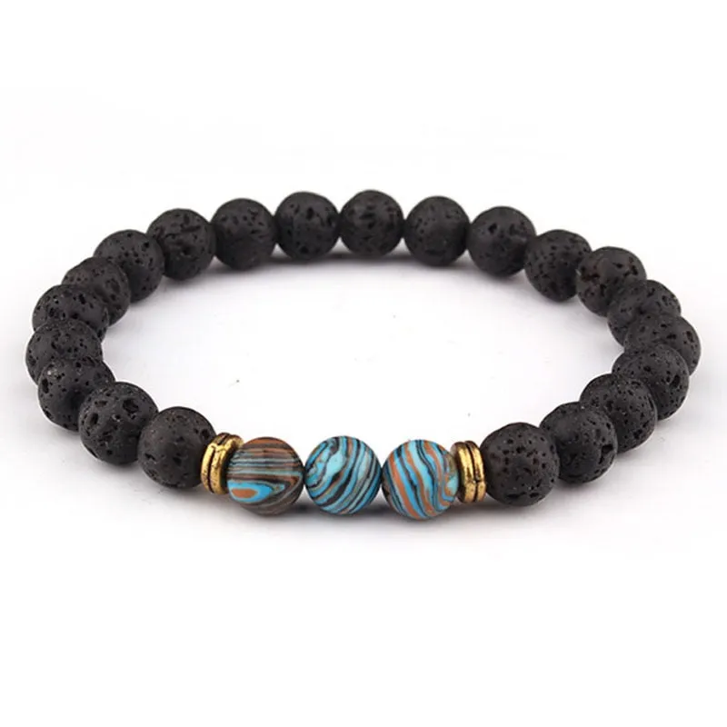 Natural Lava stone beads Healing Balance Chakra charm bracelet 8mm tiger eye bead Tibetan Buddha Prayer Bracelet for women men