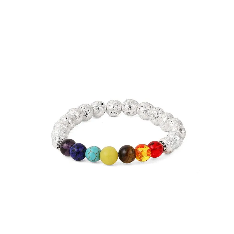 Natural Lava stone beads Healing Balance Chakra charm bracelet 8mm tiger eye bead Tibetan Buddha Prayer Bracelet for women men