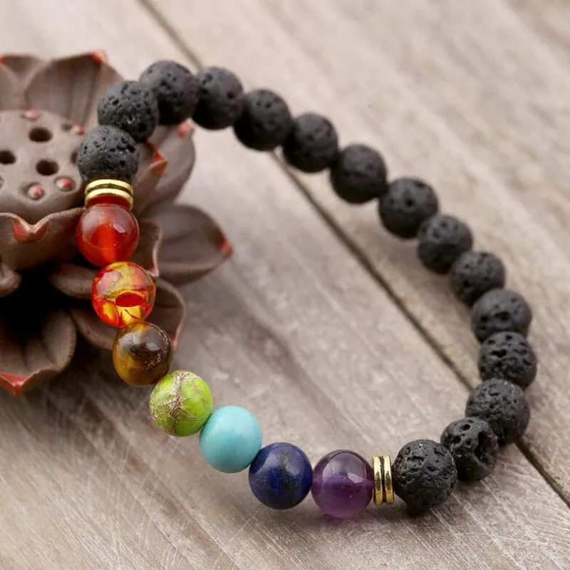 Natural Lava stone beads Healing Balance Chakra charm bracelet 8mm tiger eye bead Tibetan Buddha Prayer Bracelet for women men
