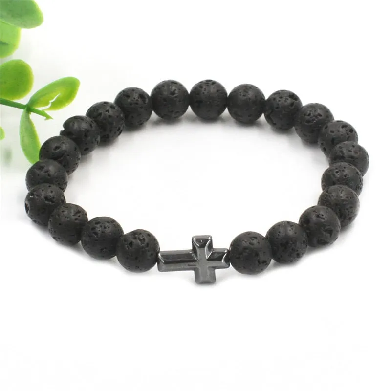 Natural Lava stone beads Healing Balance Chakra charm bracelet 8mm tiger eye bead Tibetan Buddha Prayer Bracelet for women men