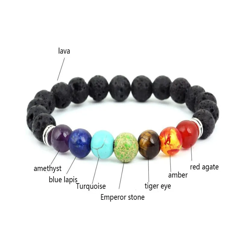 Natural Lava stone beads Healing Balance Chakra charm bracelet 8mm tiger eye bead Tibetan Buddha Prayer Bracelet for women men