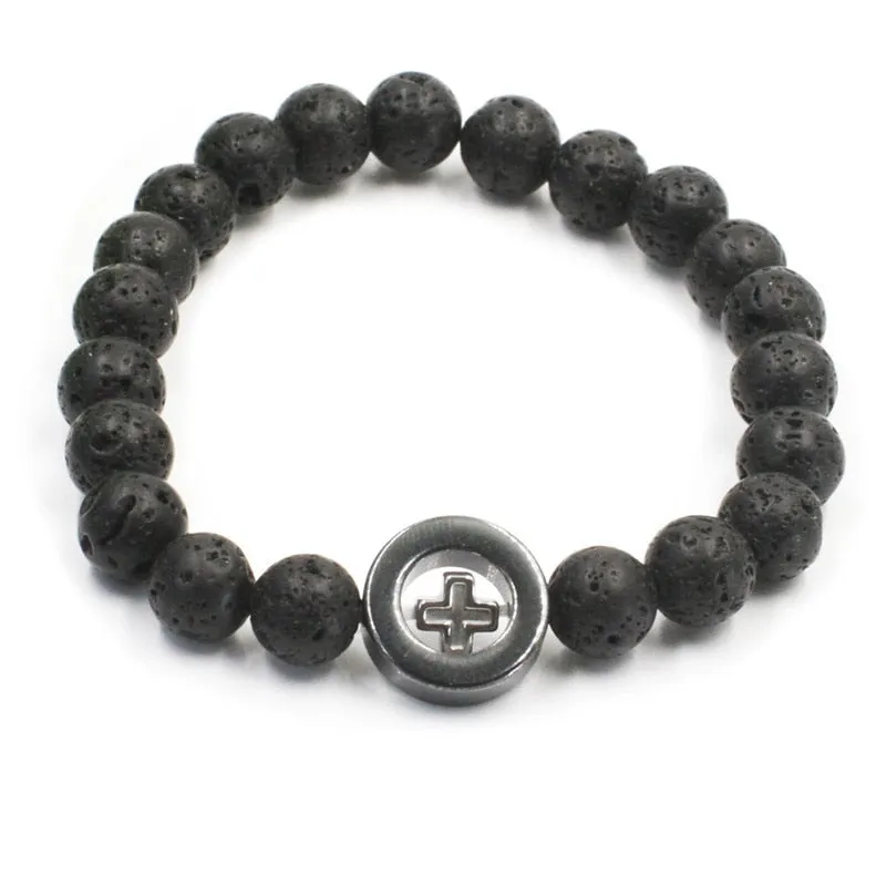 Natural Lava stone beads Healing Balance Chakra charm bracelet 8mm tiger eye bead Tibetan Buddha Prayer Bracelet for women men
