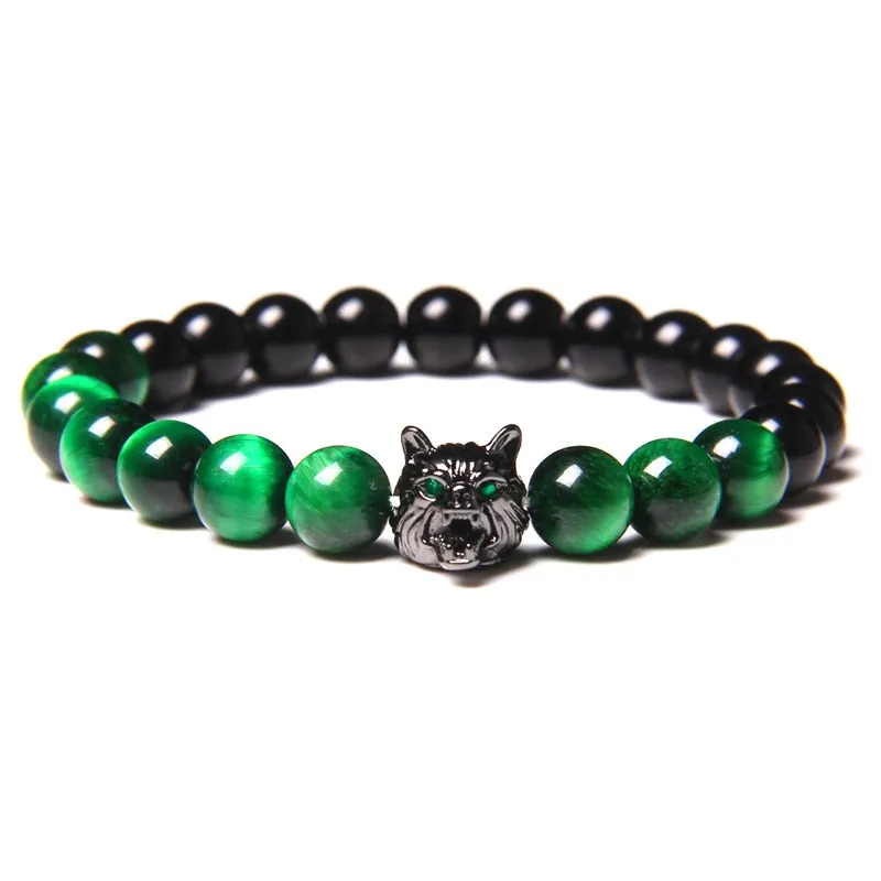 Natural Lava stone beads Healing Balance Chakra charm bracelet 8mm tiger eye bead Tibetan Buddha Prayer Bracelet for women men