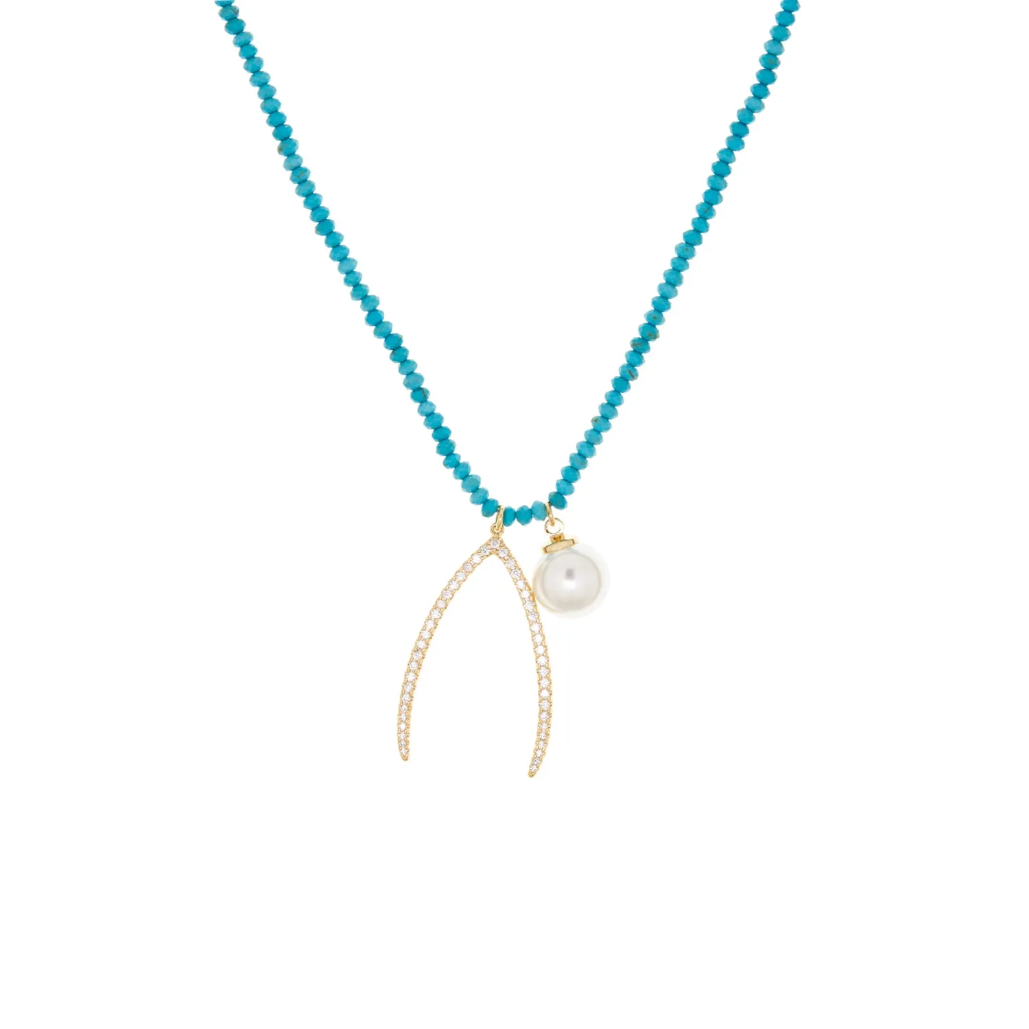 natural stone necklace with wishbone   pearl charms