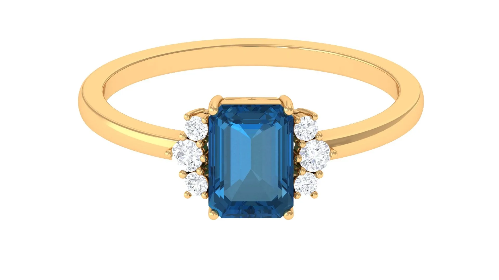 Octagon Cut London Blue Topaz Engagement Ring with Diamond Accent
