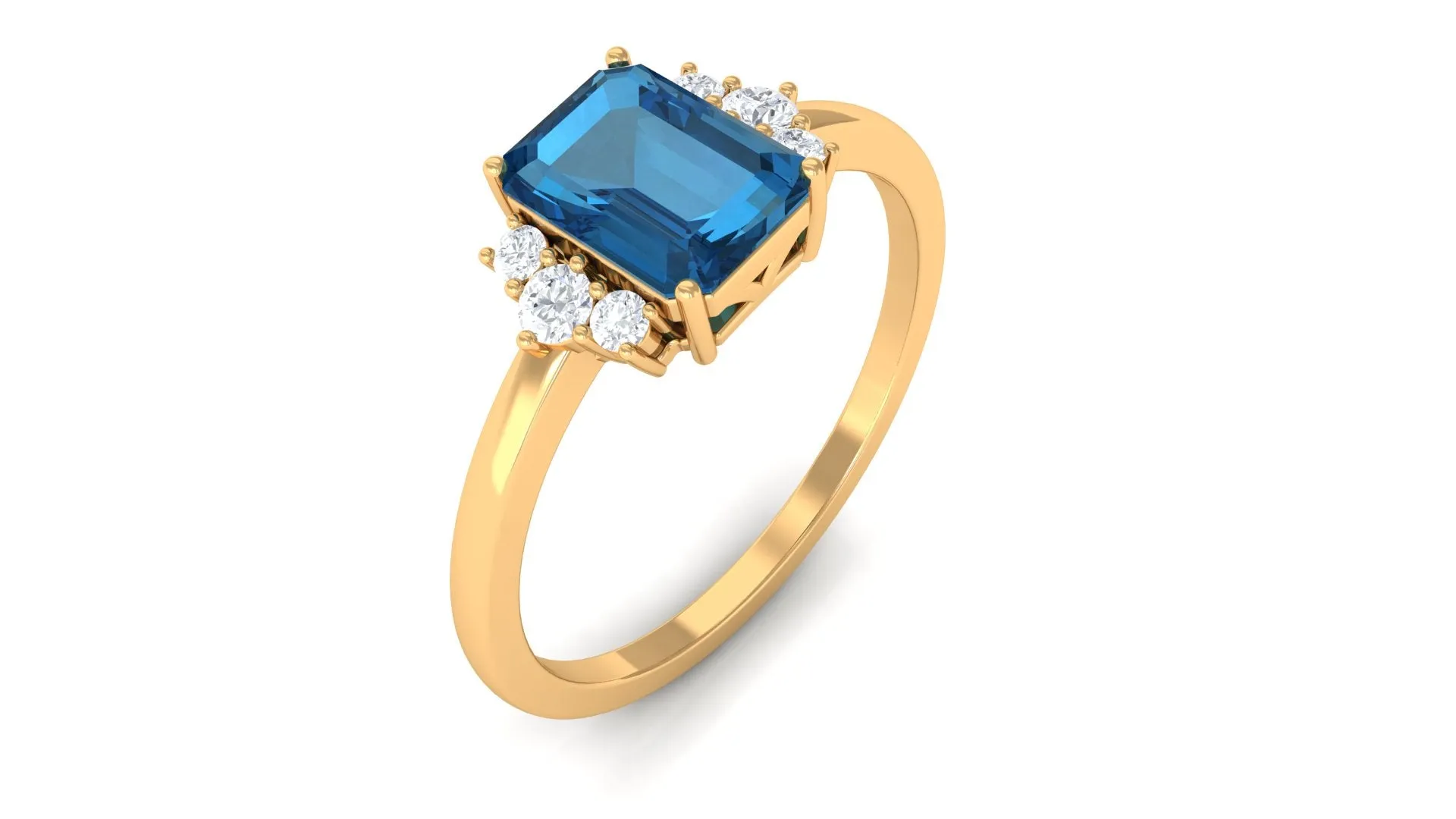 Octagon Cut London Blue Topaz Engagement Ring with Diamond Accent
