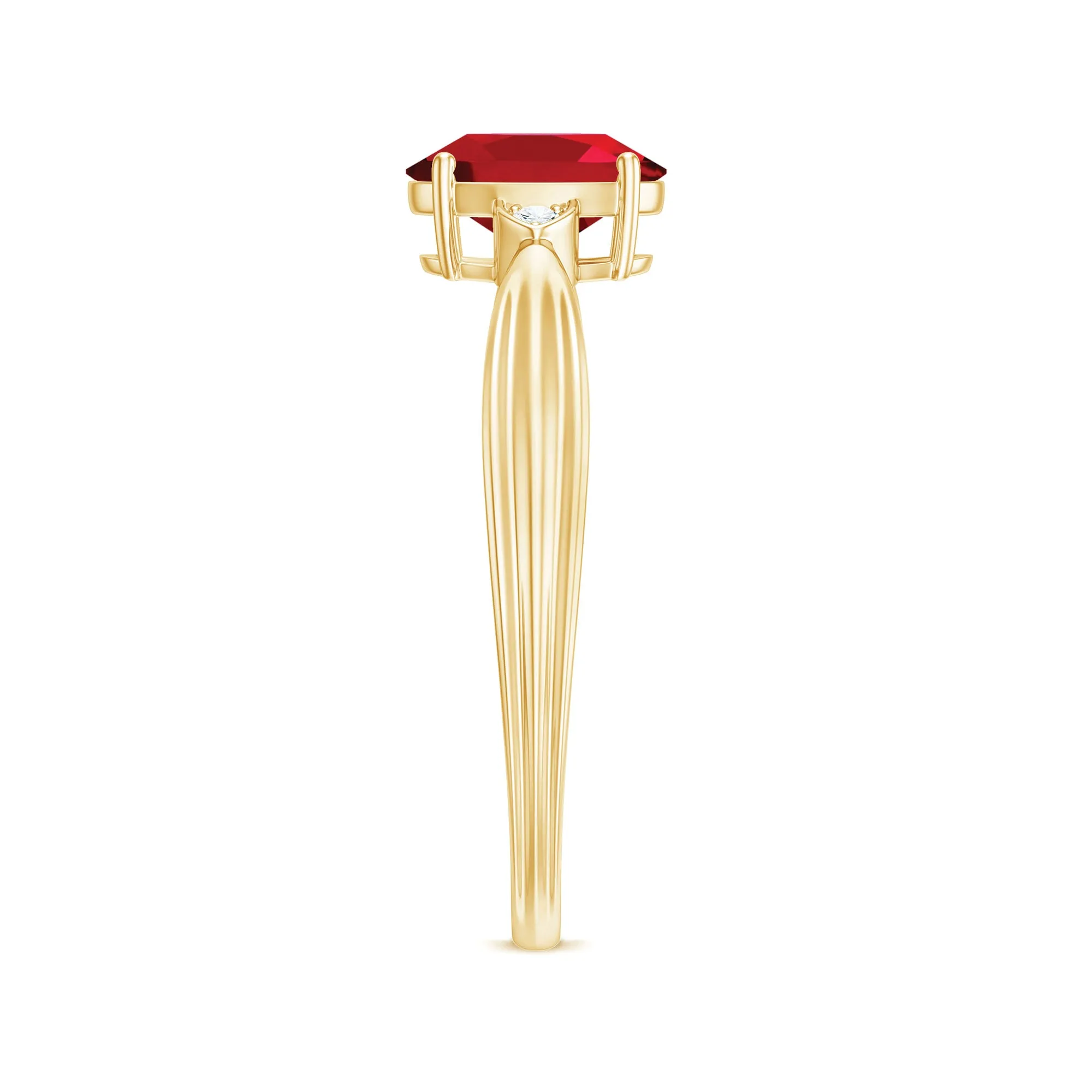 Oval Cut Lab Grown Ruby Solitaire Ring with Diamond