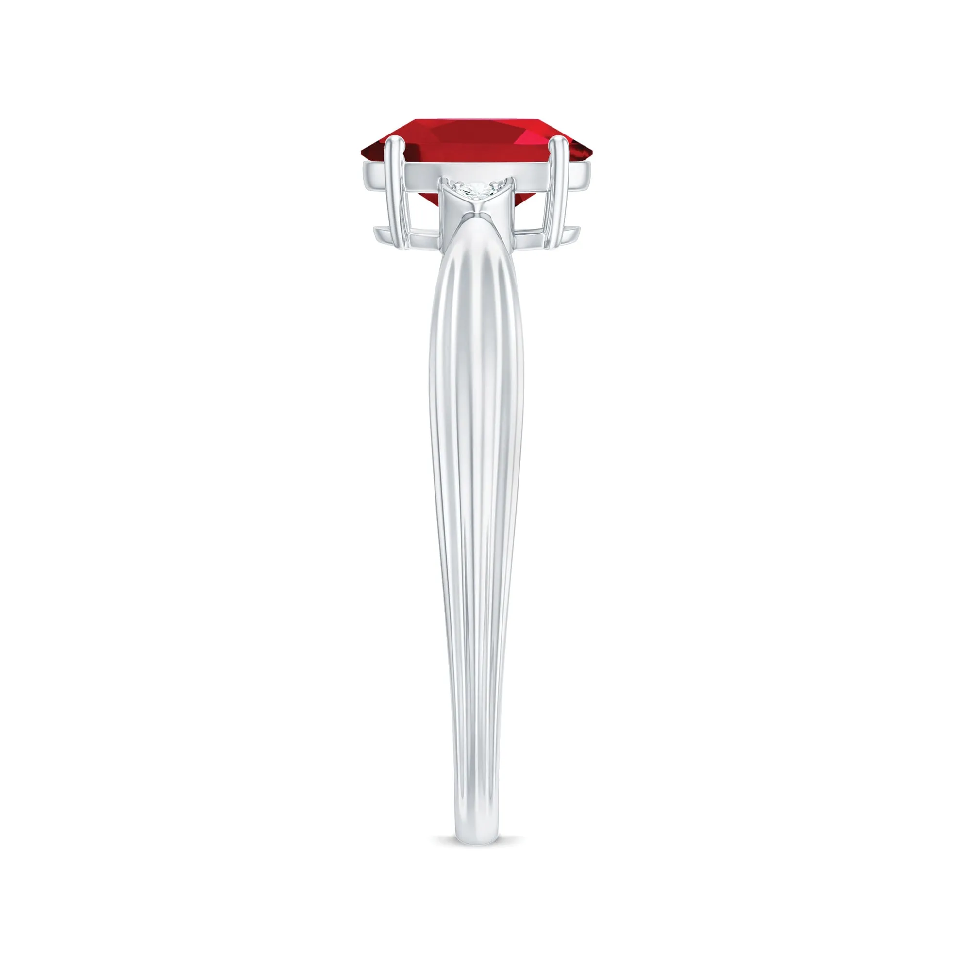 Oval Cut Lab Grown Ruby Solitaire Ring with Diamond