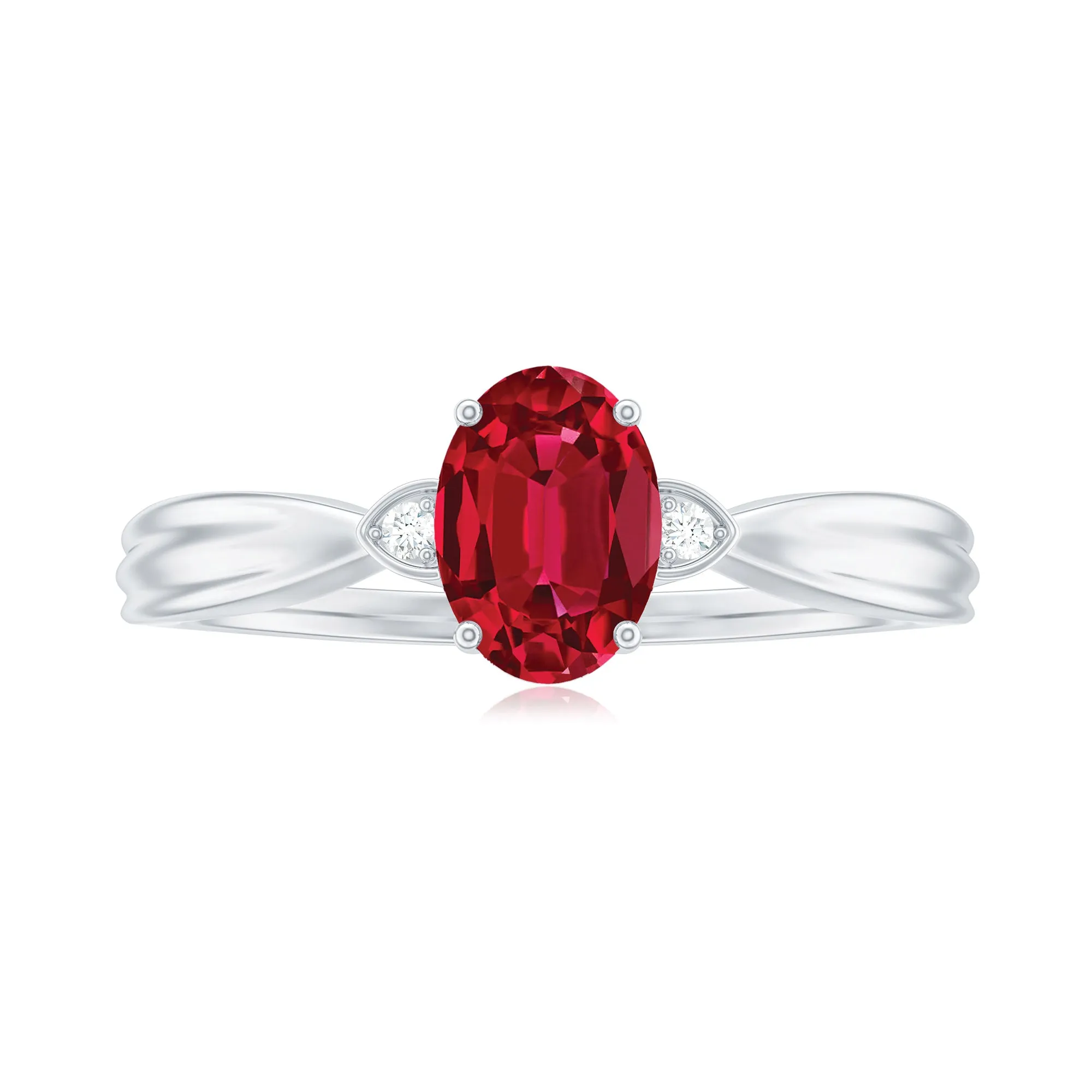 Oval Cut Lab Grown Ruby Solitaire Ring with Diamond