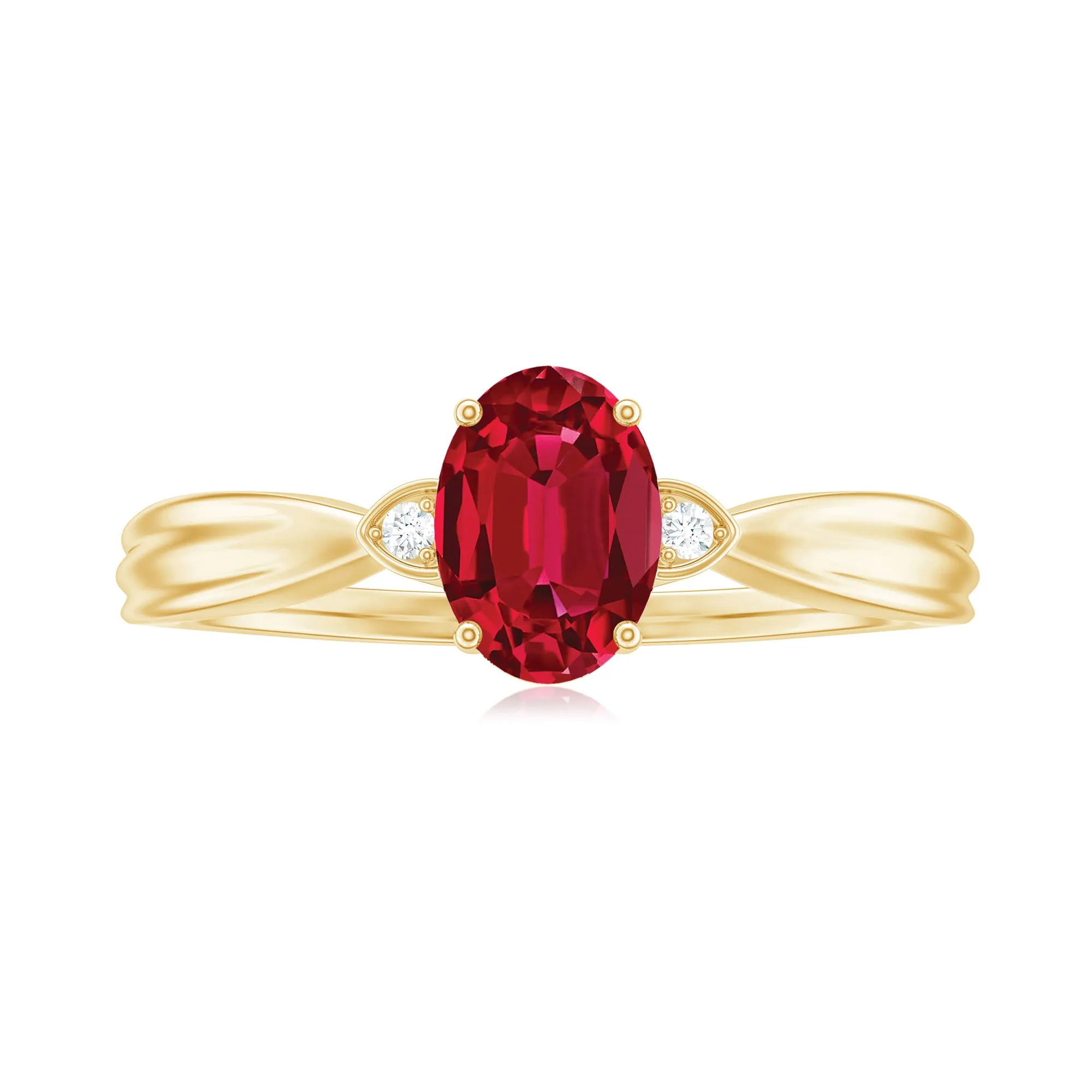 Oval Cut Lab Grown Ruby Solitaire Ring with Diamond