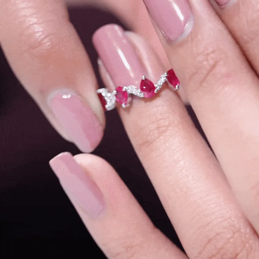 Pear Cut Natural Ruby and Diamond Half Eternity Ring