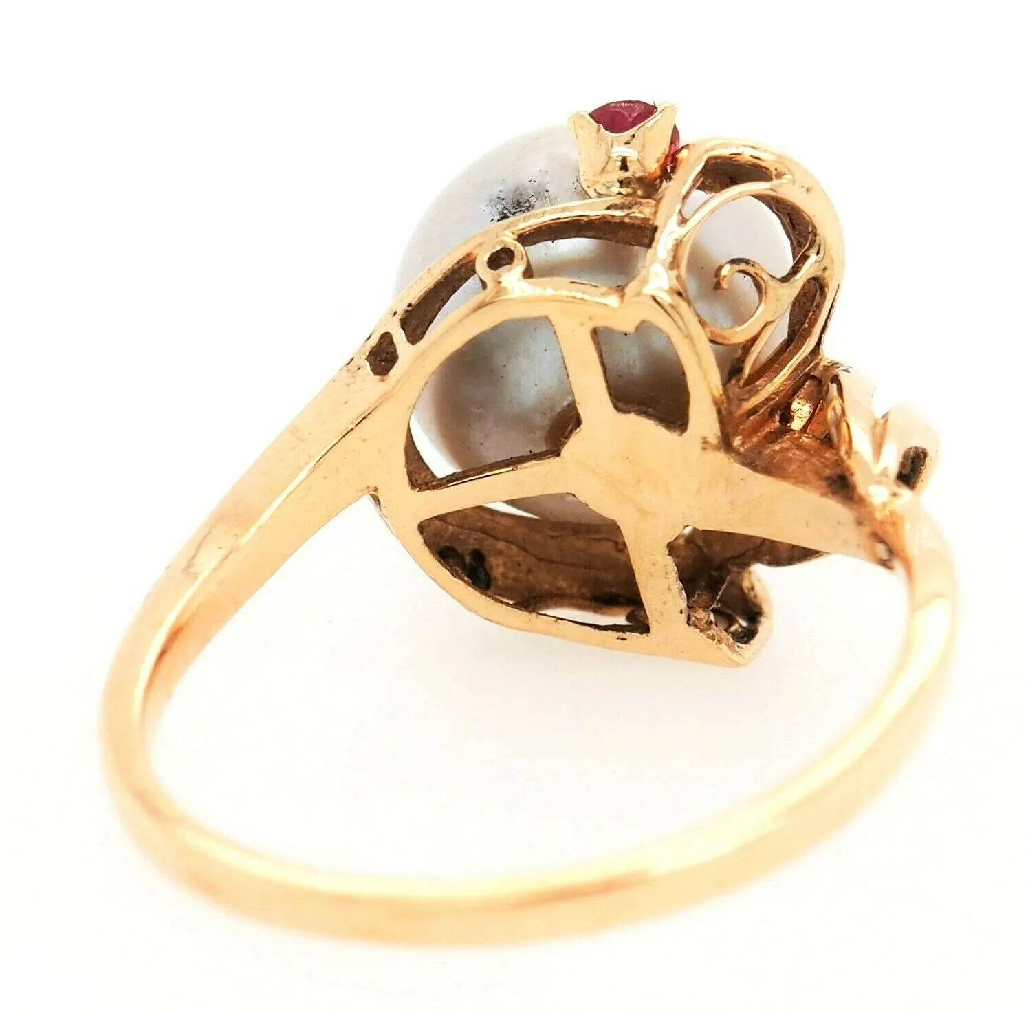 Pearl & Ruby 14ct Yellow Gold Dress Ring Silver/Grey Pearl Fine Jewellery Size L