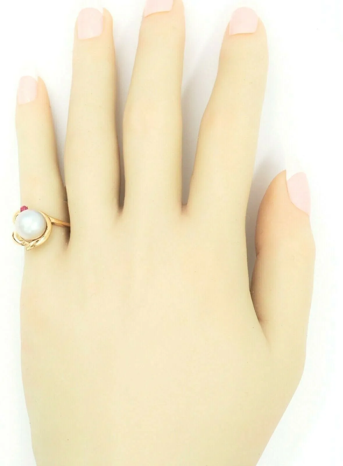 Pearl & Ruby 14ct Yellow Gold Dress Ring Silver/Grey Pearl Fine Jewellery Size L