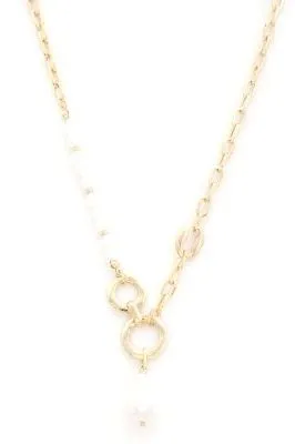 Pearl Hammered Oval Necklace