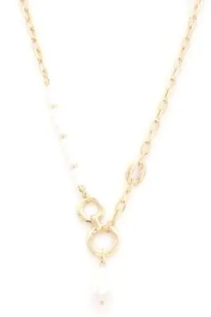 Pearl Hammered Oval Necklace