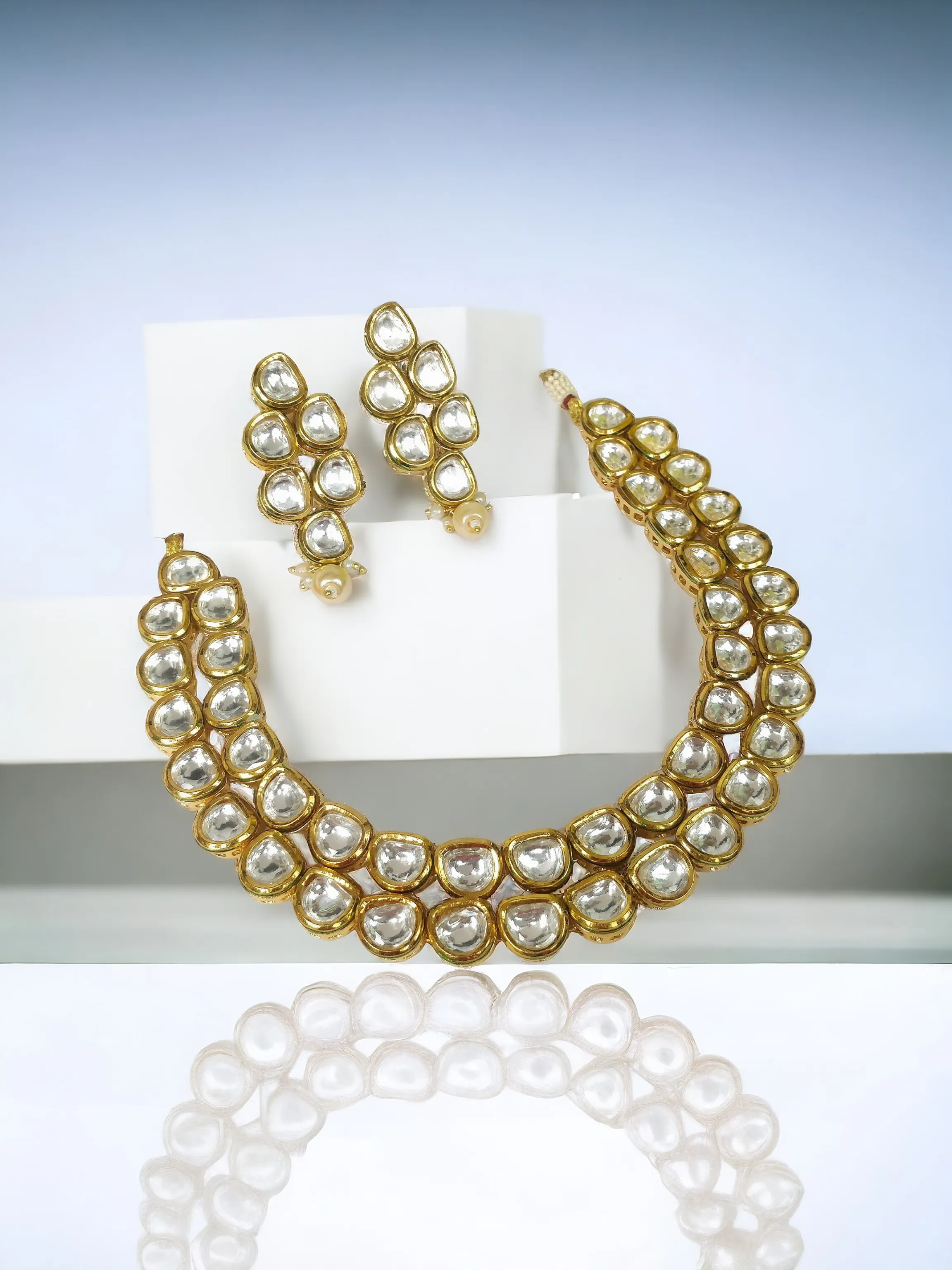 Pearlfect Reversable Regal Double Line Kundan Necklace Set