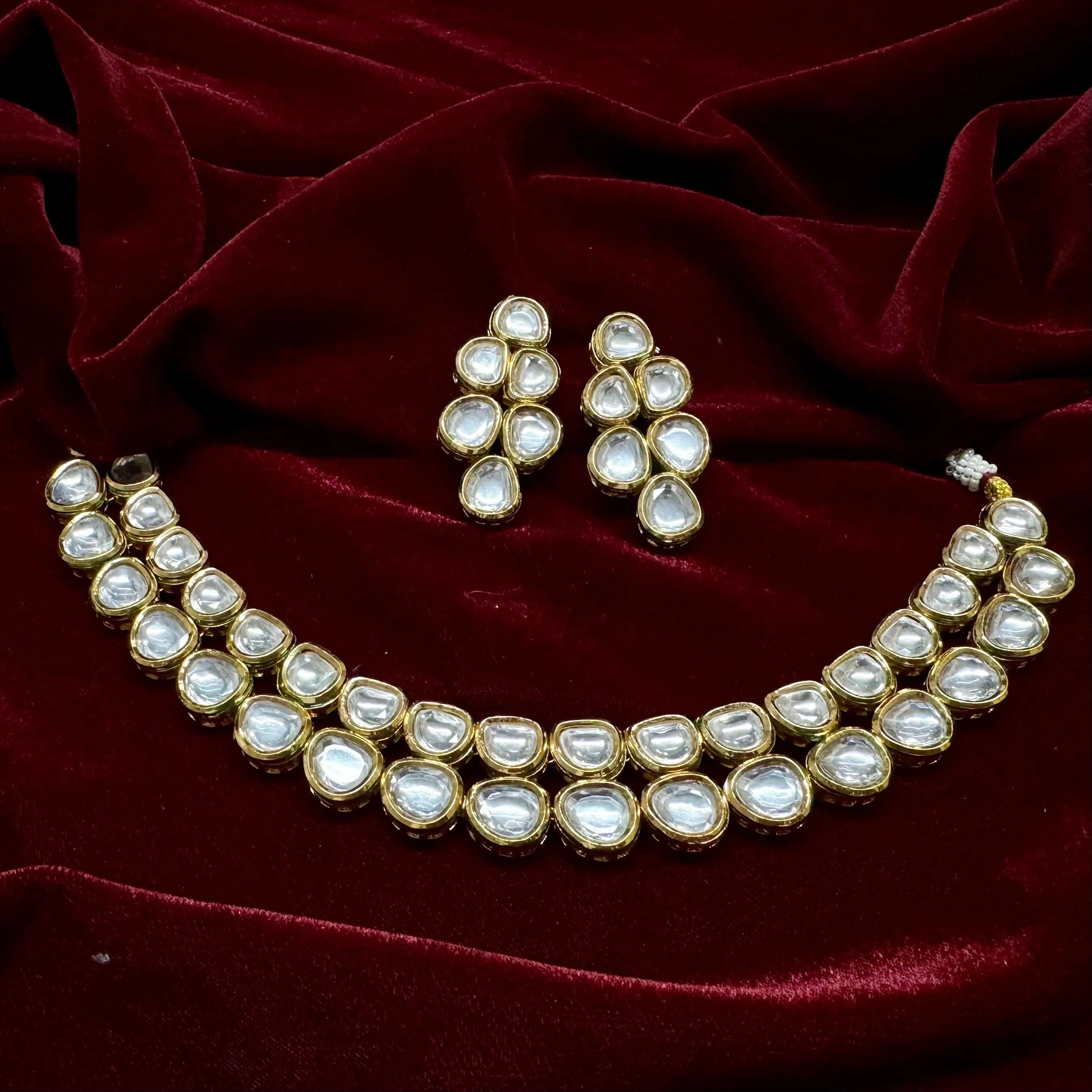 Pearlfect Reversable Regal Double Line Kundan Necklace Set