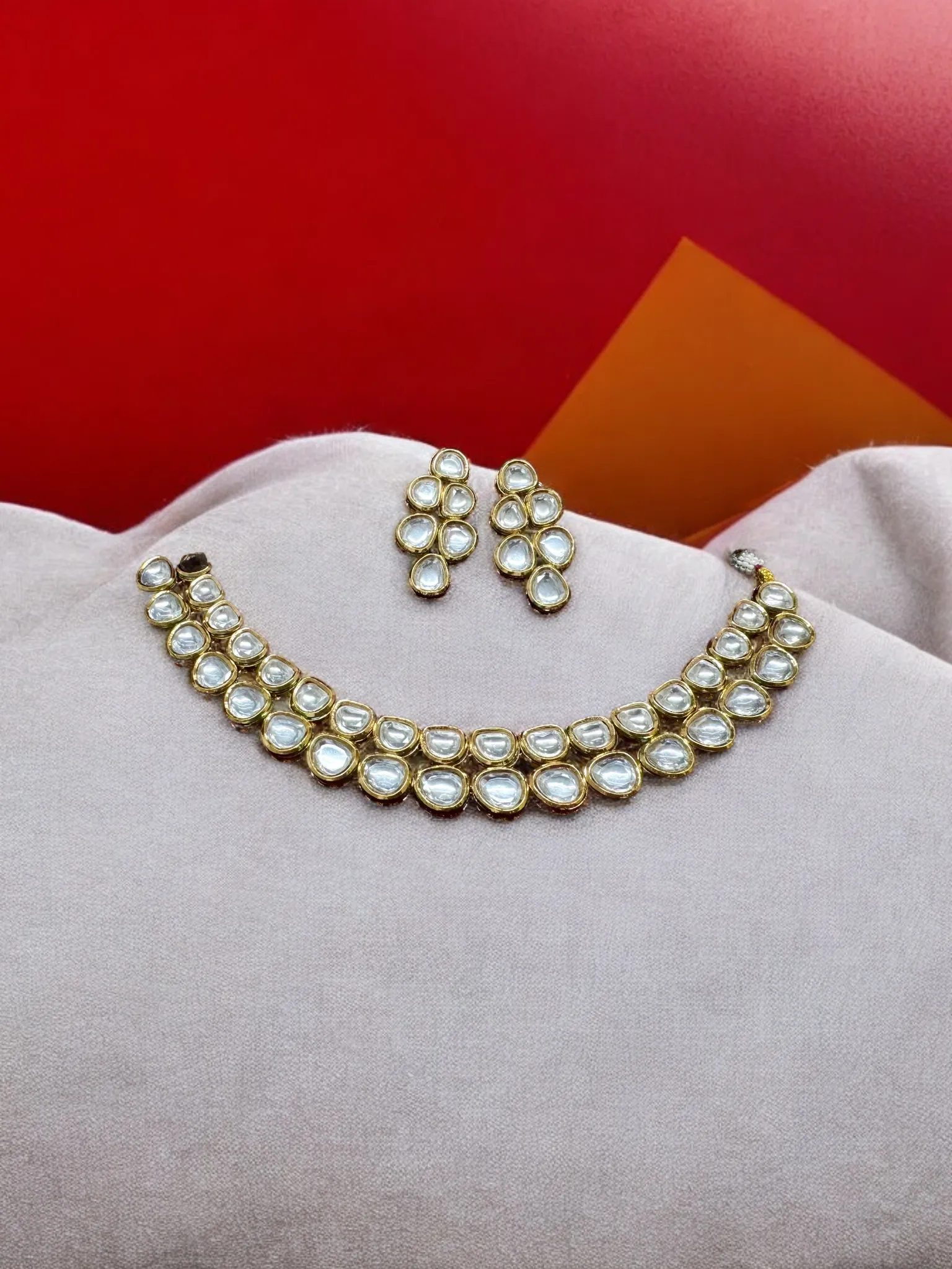 Pearlfect Reversable Regal Double Line Kundan Necklace Set