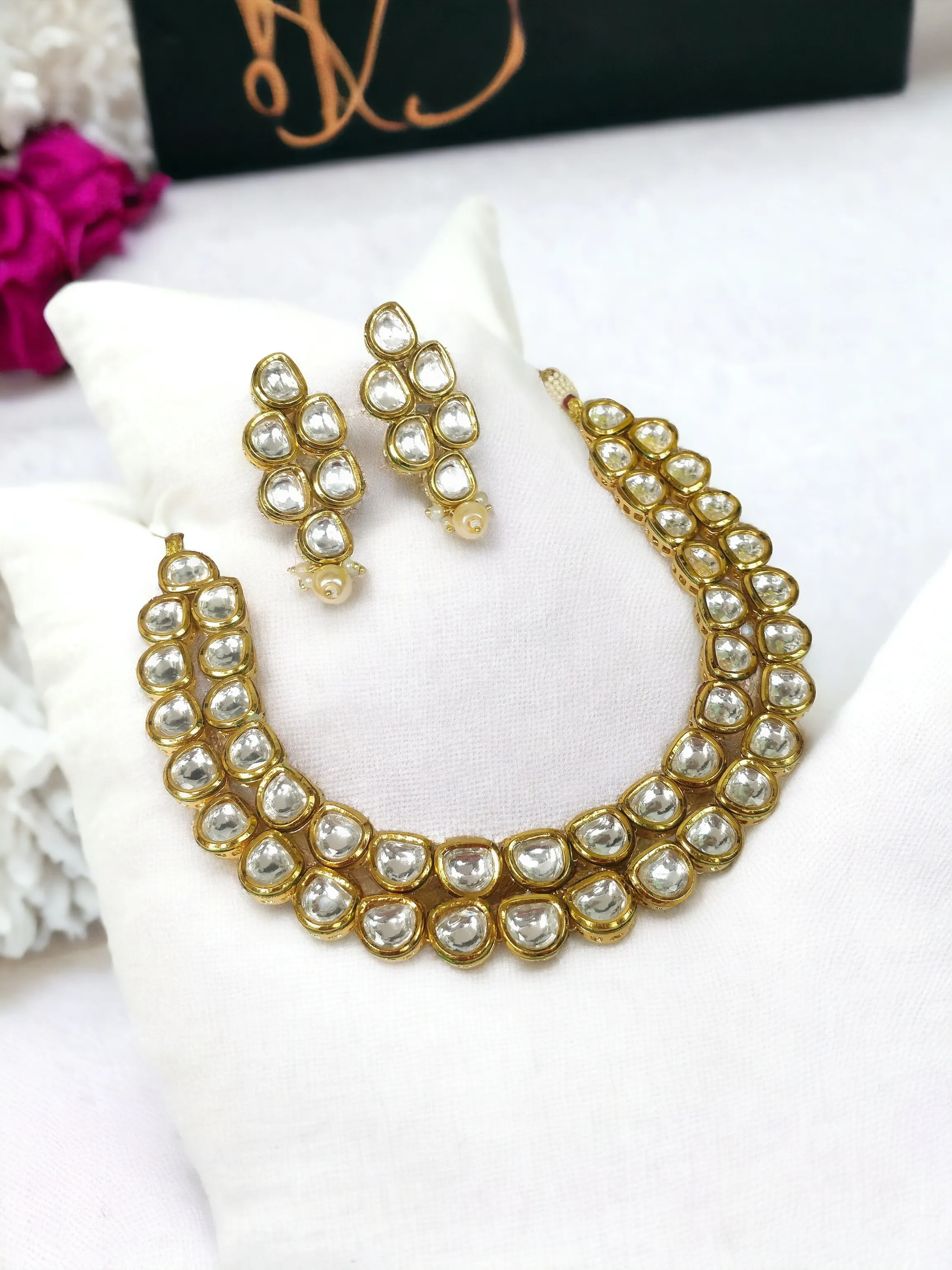 Pearlfect Reversable Regal Double Line Kundan Necklace Set