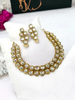 Pearlfect Reversable Regal Double Line Kundan Necklace Set