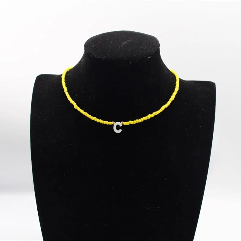 Personalized A-Z Initial Letter Charm Beaded Choker Necklaces
