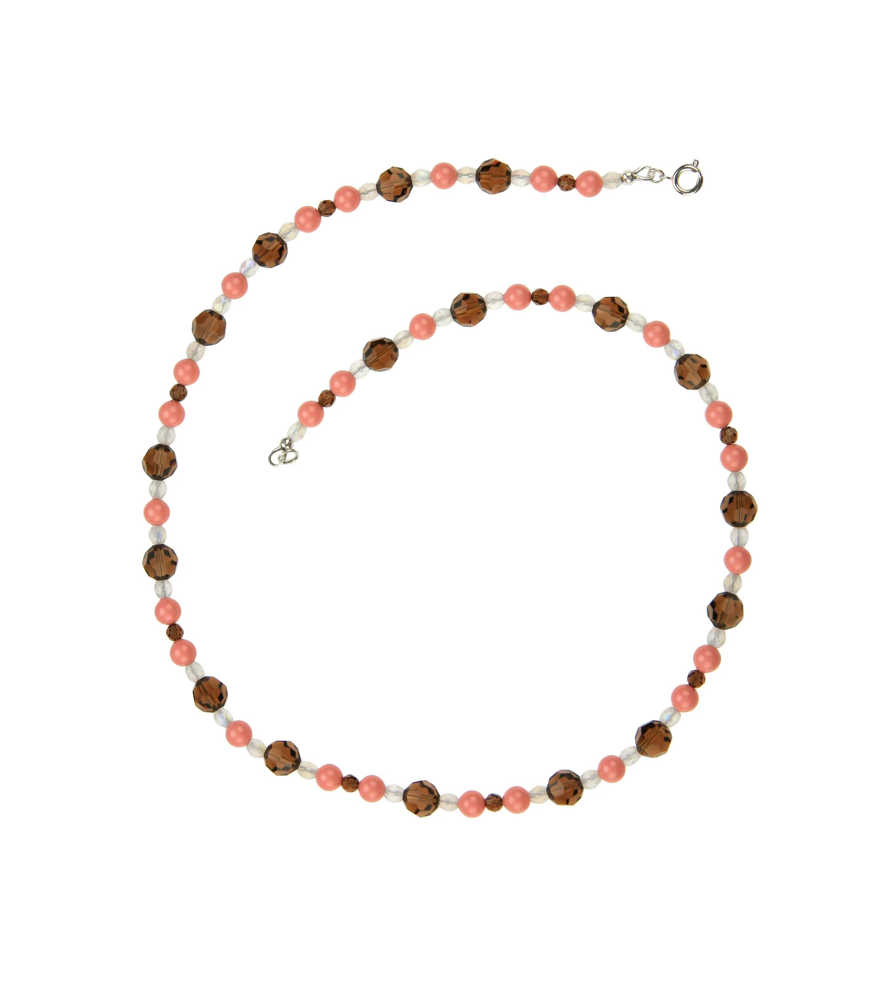 Pink Coral, Smoked Topaz and Opal Silver Necklace