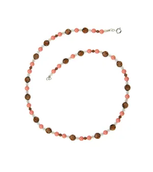 Pink Coral, Smoked Topaz and Opal Silver Necklace