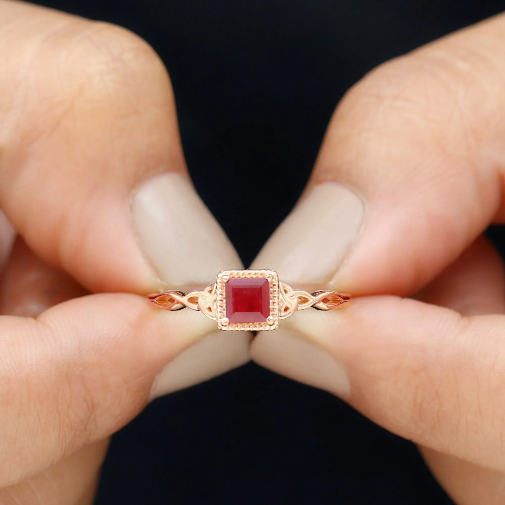 Princess Cut Ruby Solitaire Celtic Ring