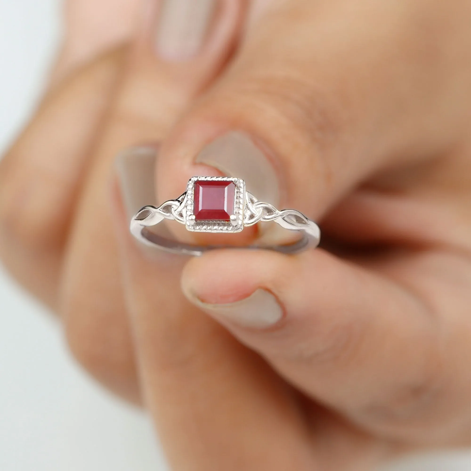 Princess Cut Ruby Solitaire Celtic Ring