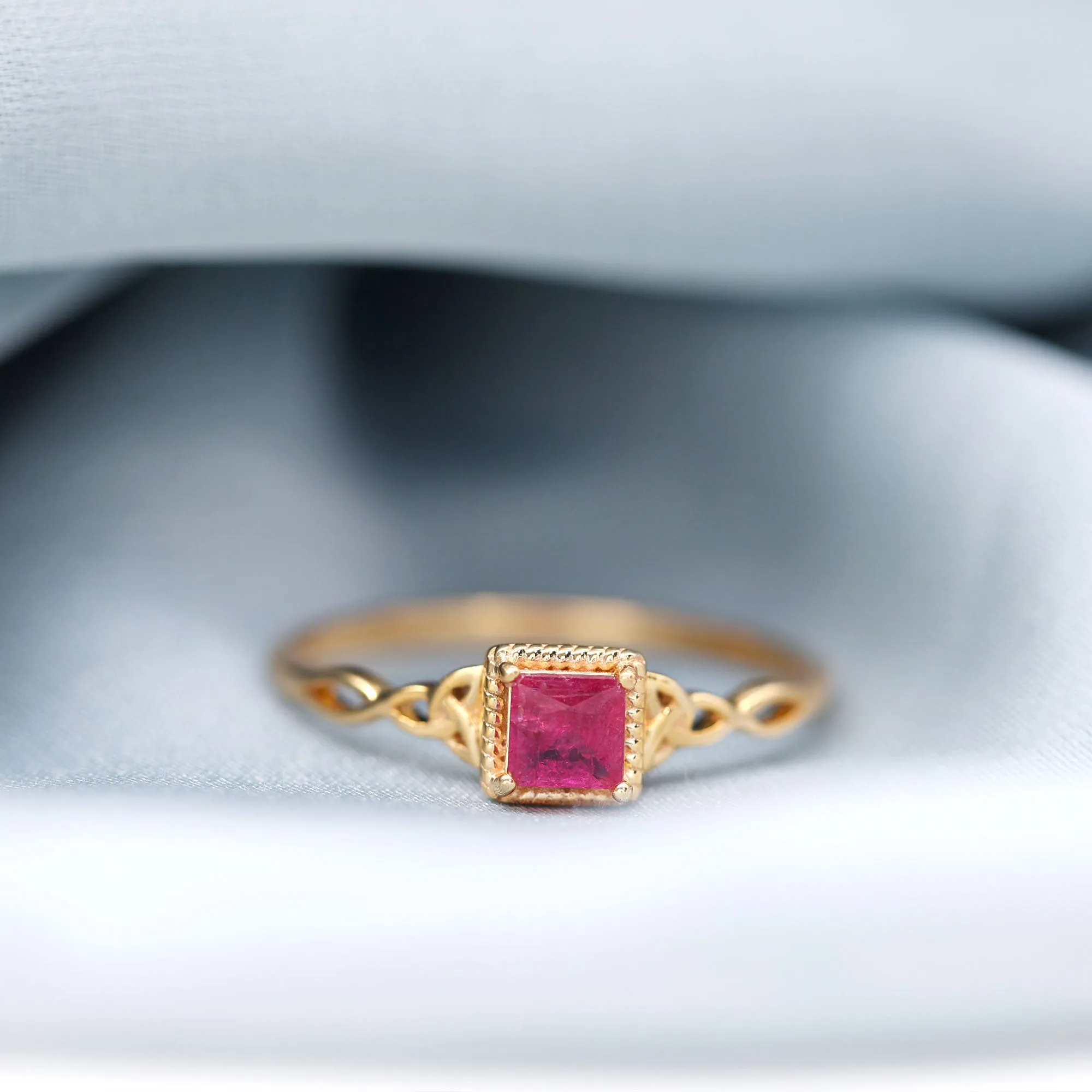 Princess Cut Ruby Solitaire Celtic Ring