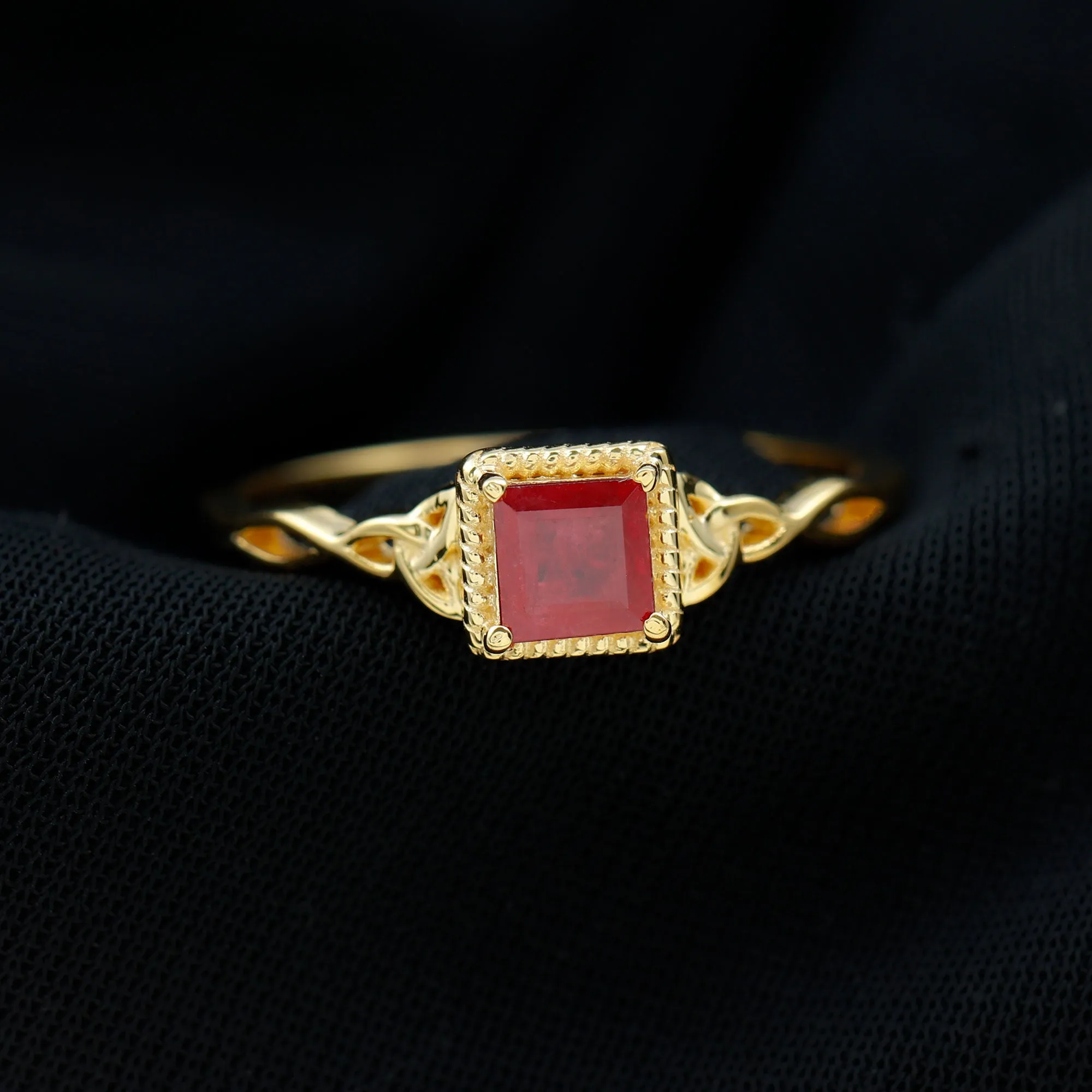 Princess Cut Ruby Solitaire Celtic Ring