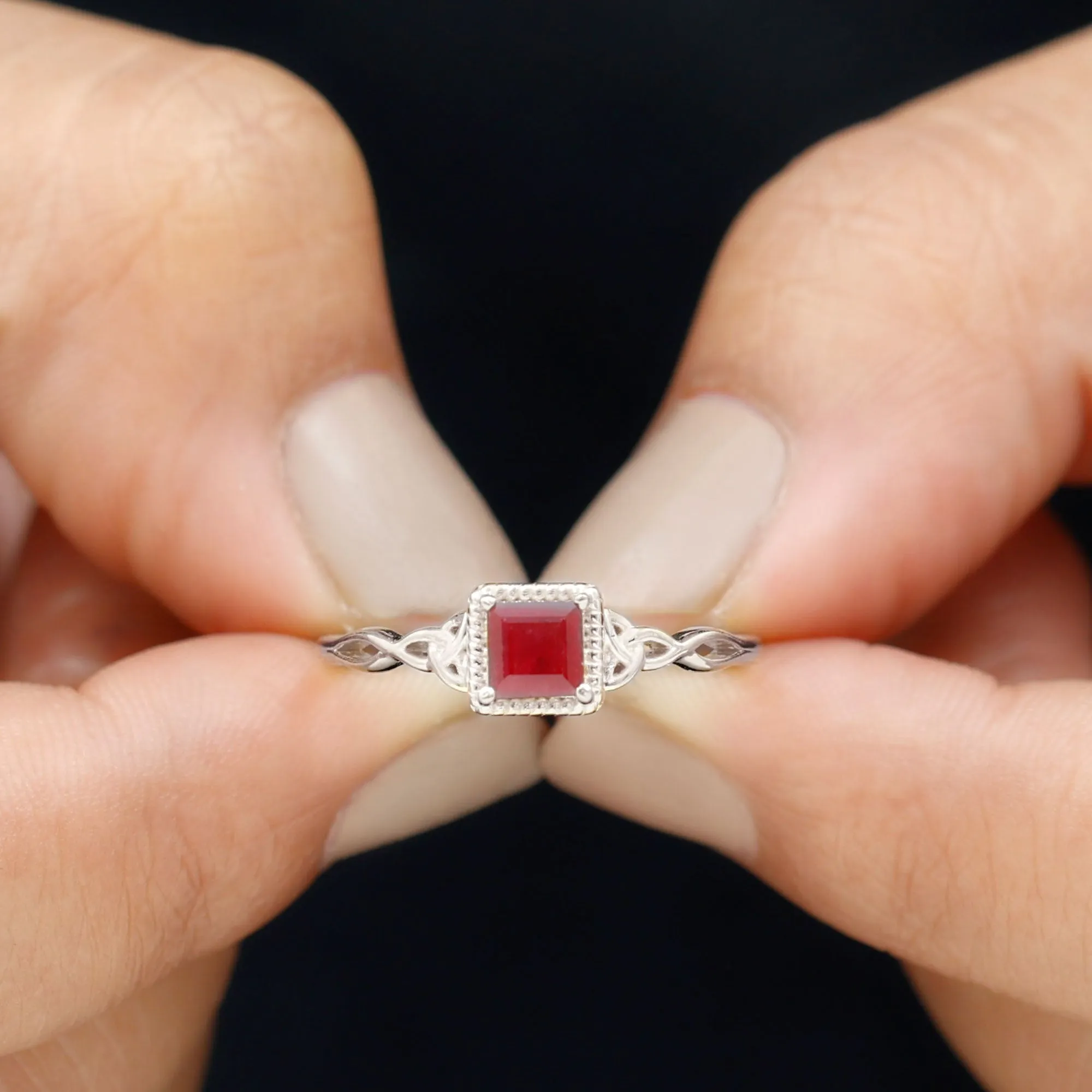 Princess Cut Ruby Solitaire Celtic Ring