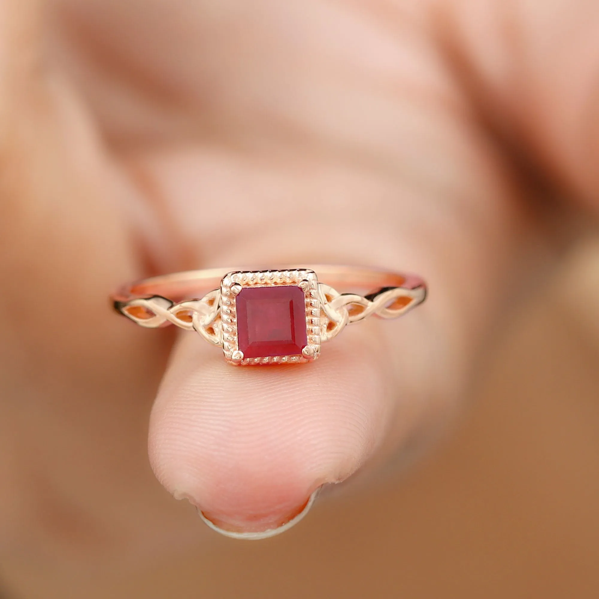Princess Cut Ruby Solitaire Celtic Ring