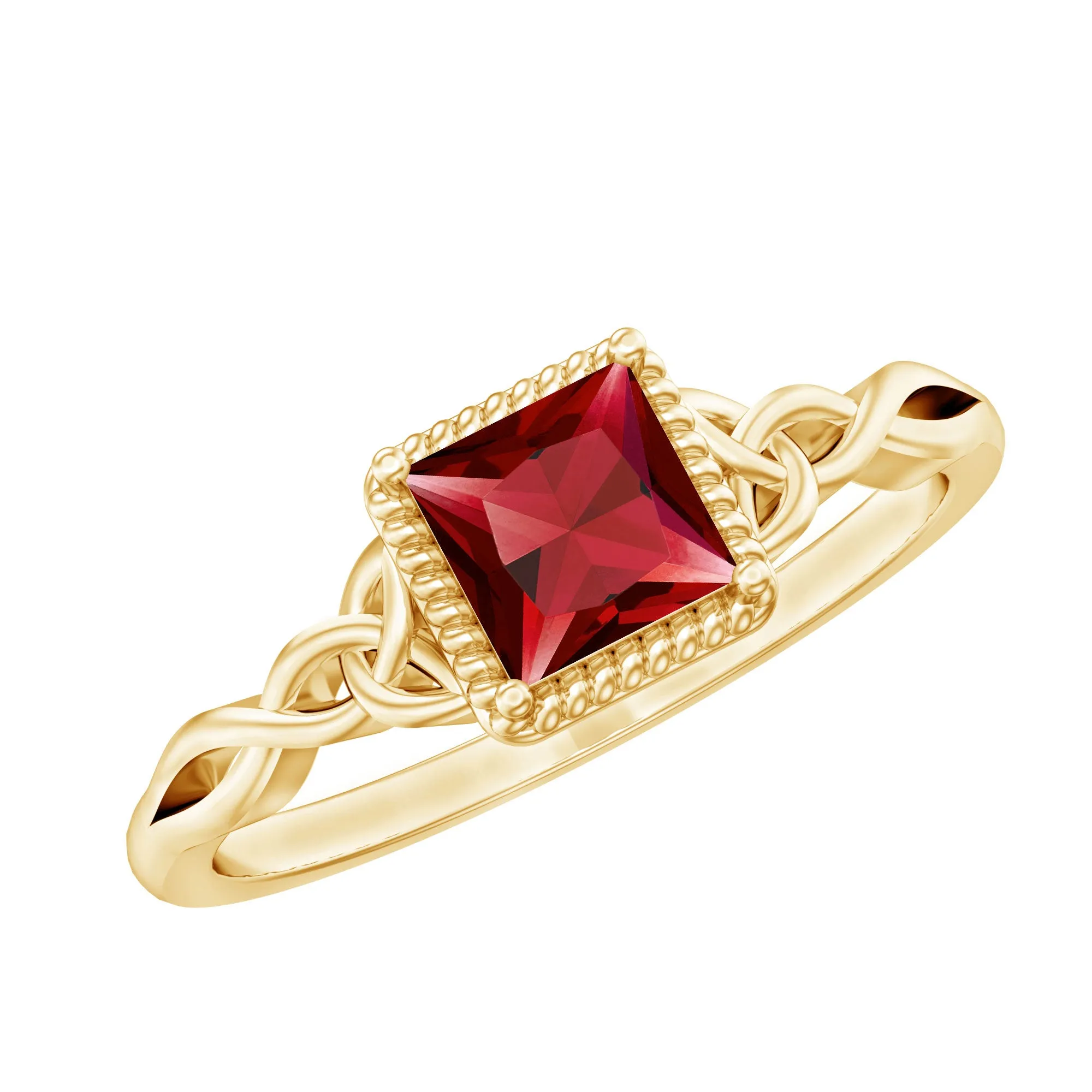 Princess Cut Ruby Solitaire Celtic Ring