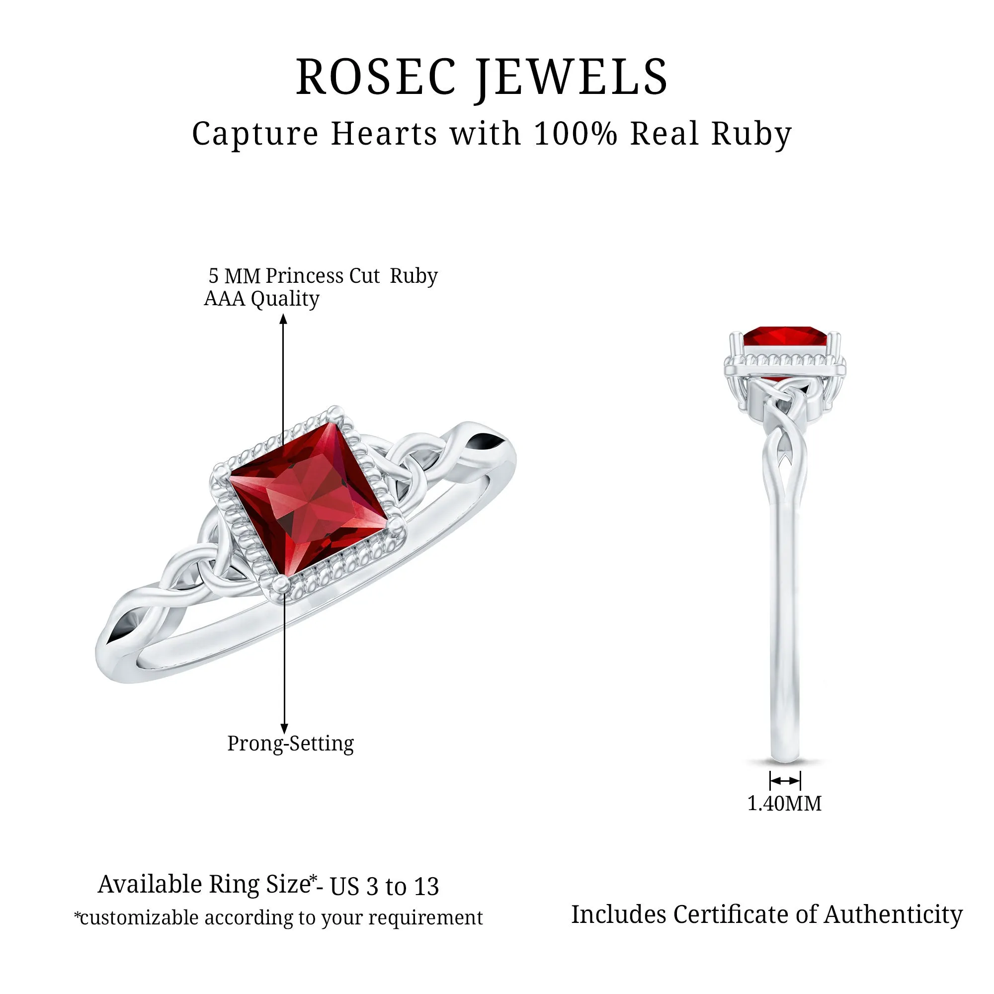 Princess Cut Ruby Solitaire Celtic Ring