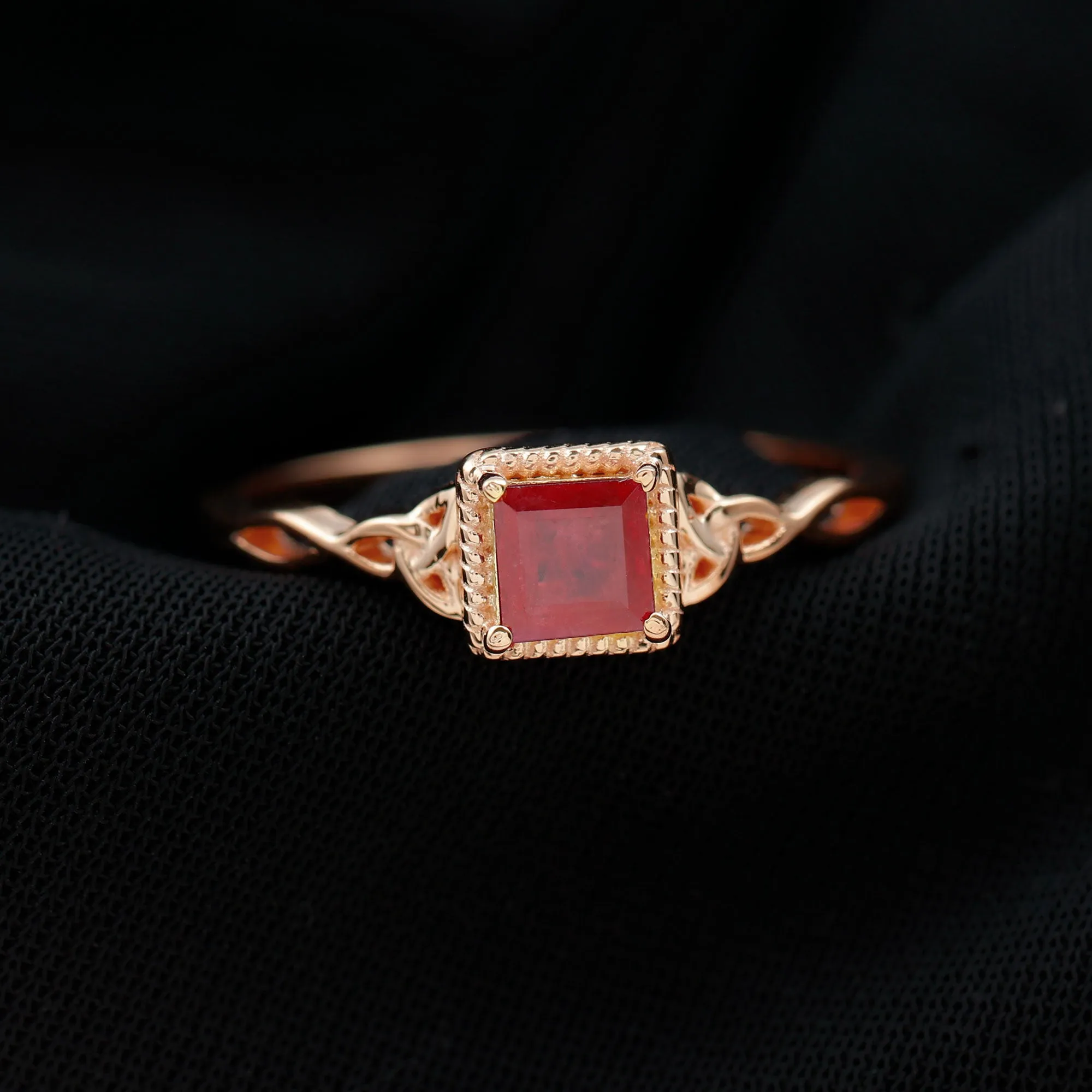 Princess Cut Ruby Solitaire Celtic Ring