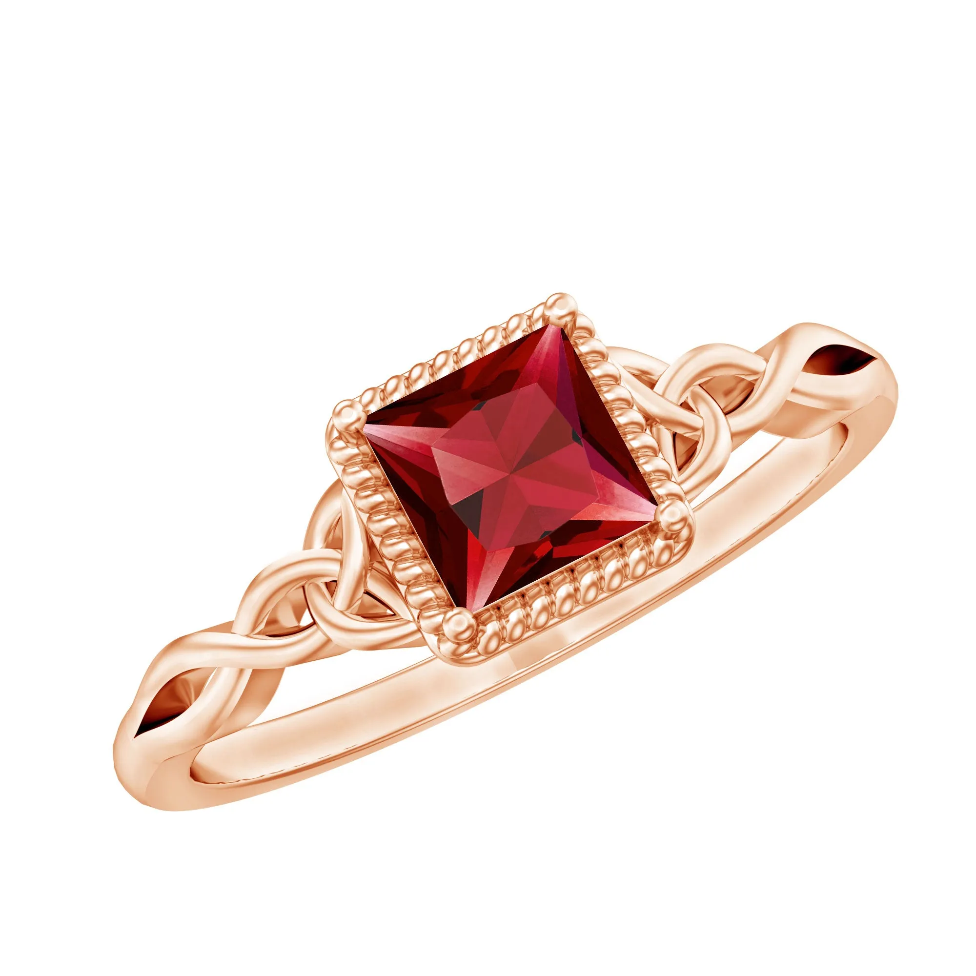 Princess Cut Ruby Solitaire Celtic Ring