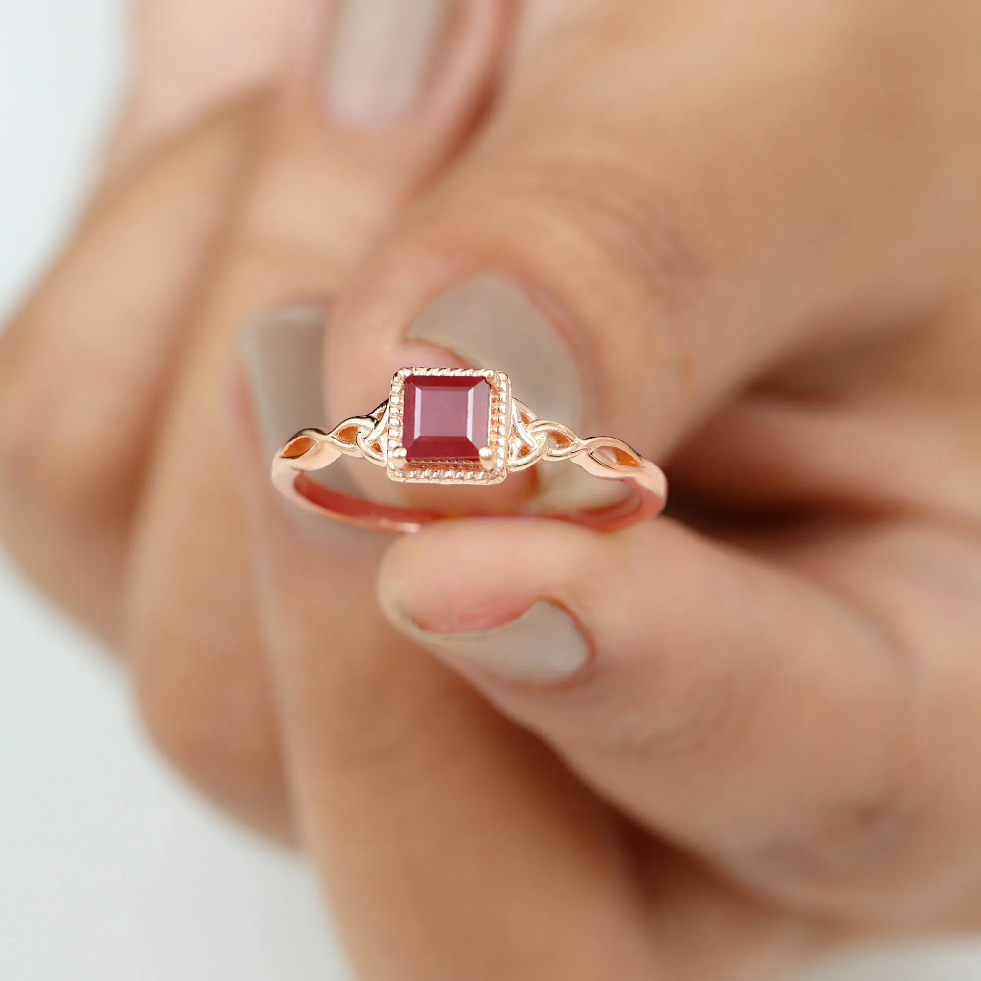 Princess Cut Ruby Solitaire Celtic Ring