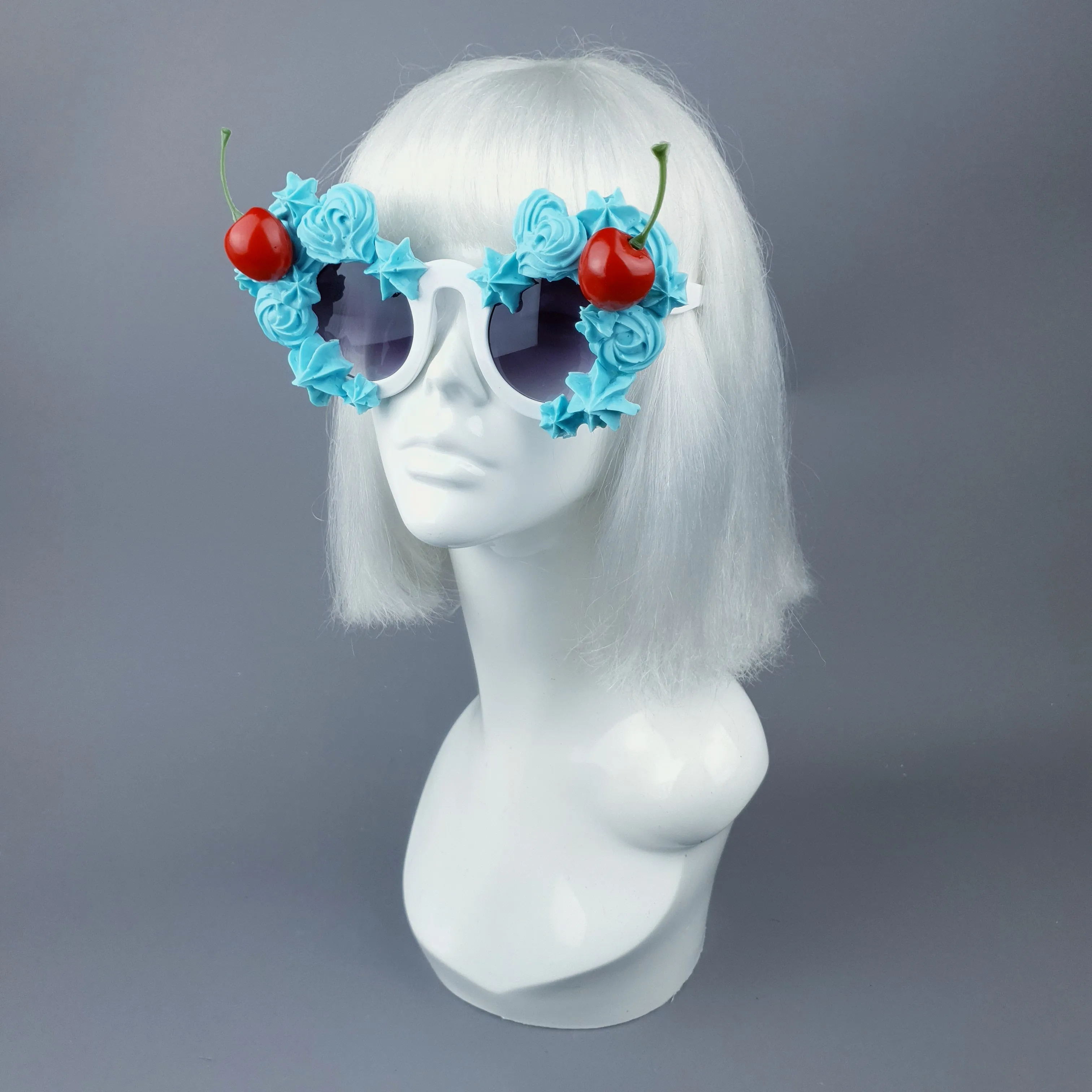 "Fondant" Pastel Blue Frosting Icing Cherry Sunglasses