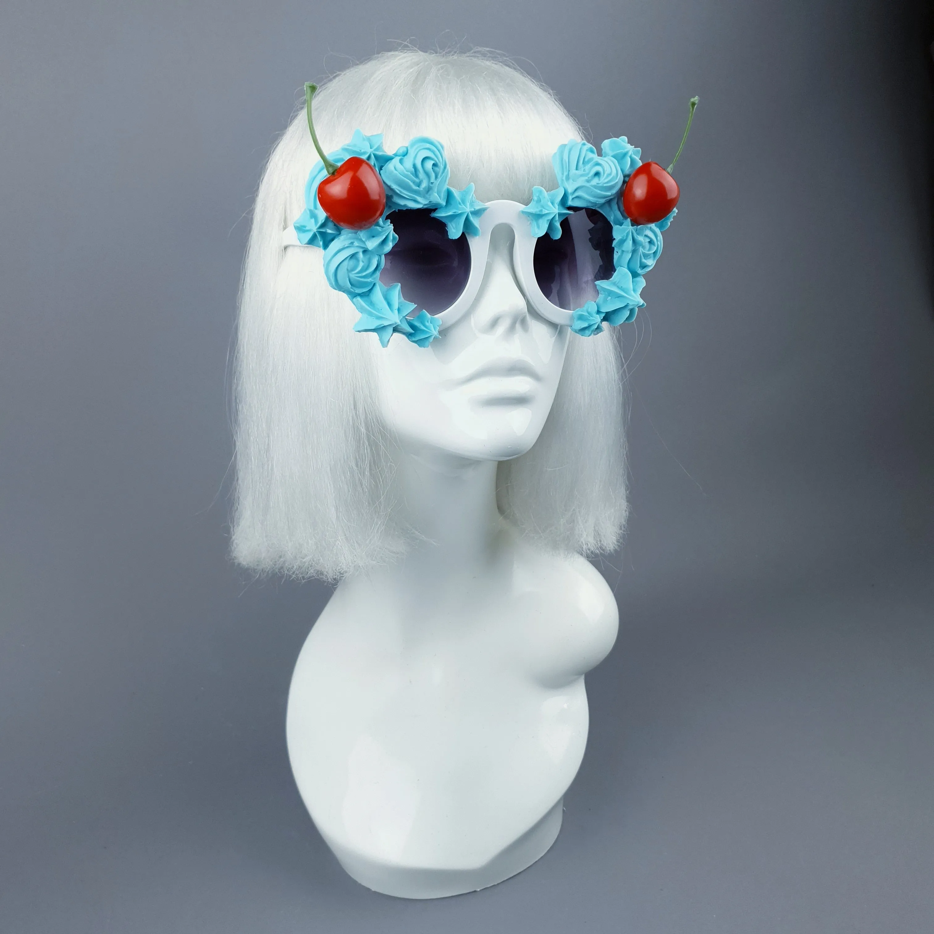"Fondant" Pastel Blue Frosting Icing Cherry Sunglasses
