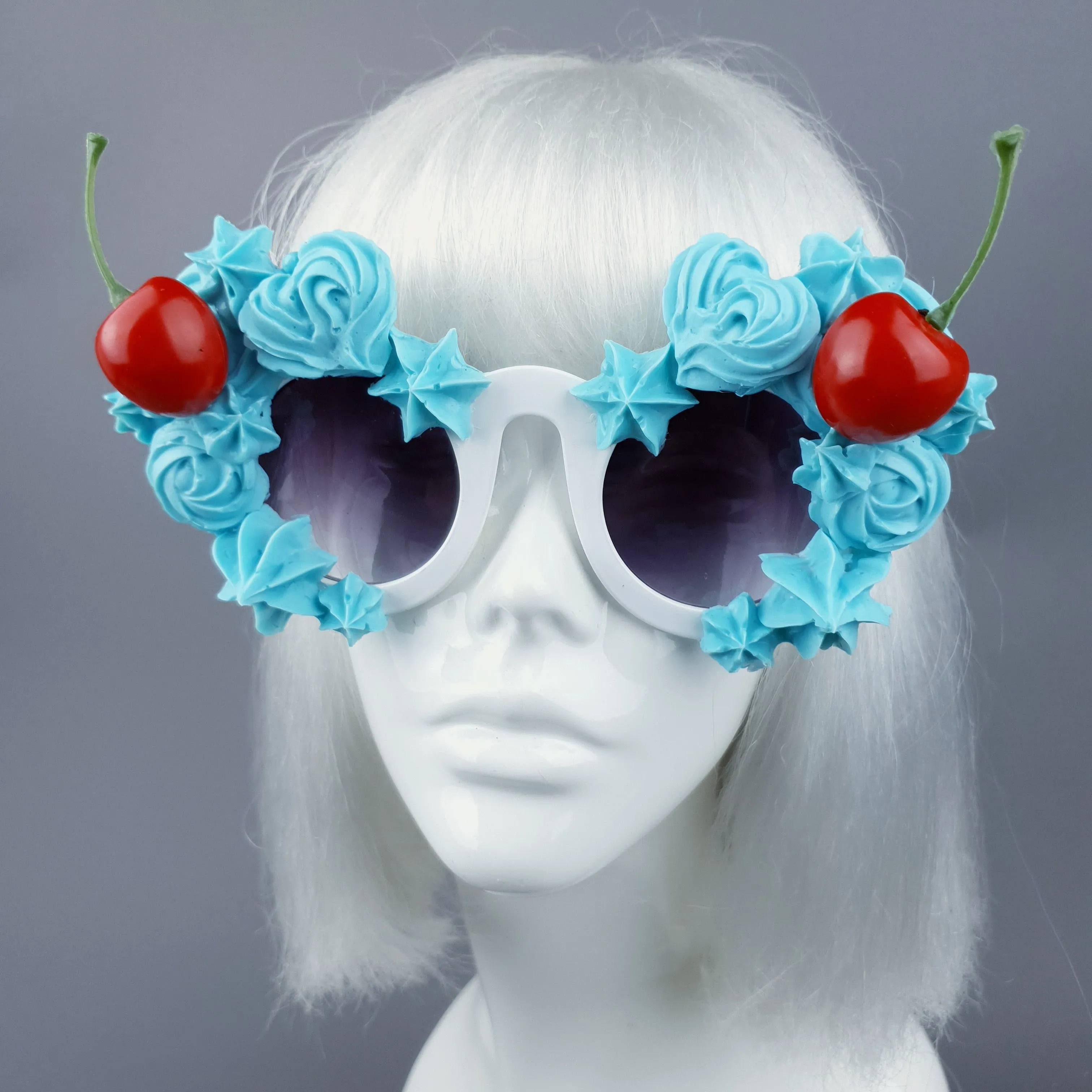 "Fondant" Pastel Blue Frosting Icing Cherry Sunglasses