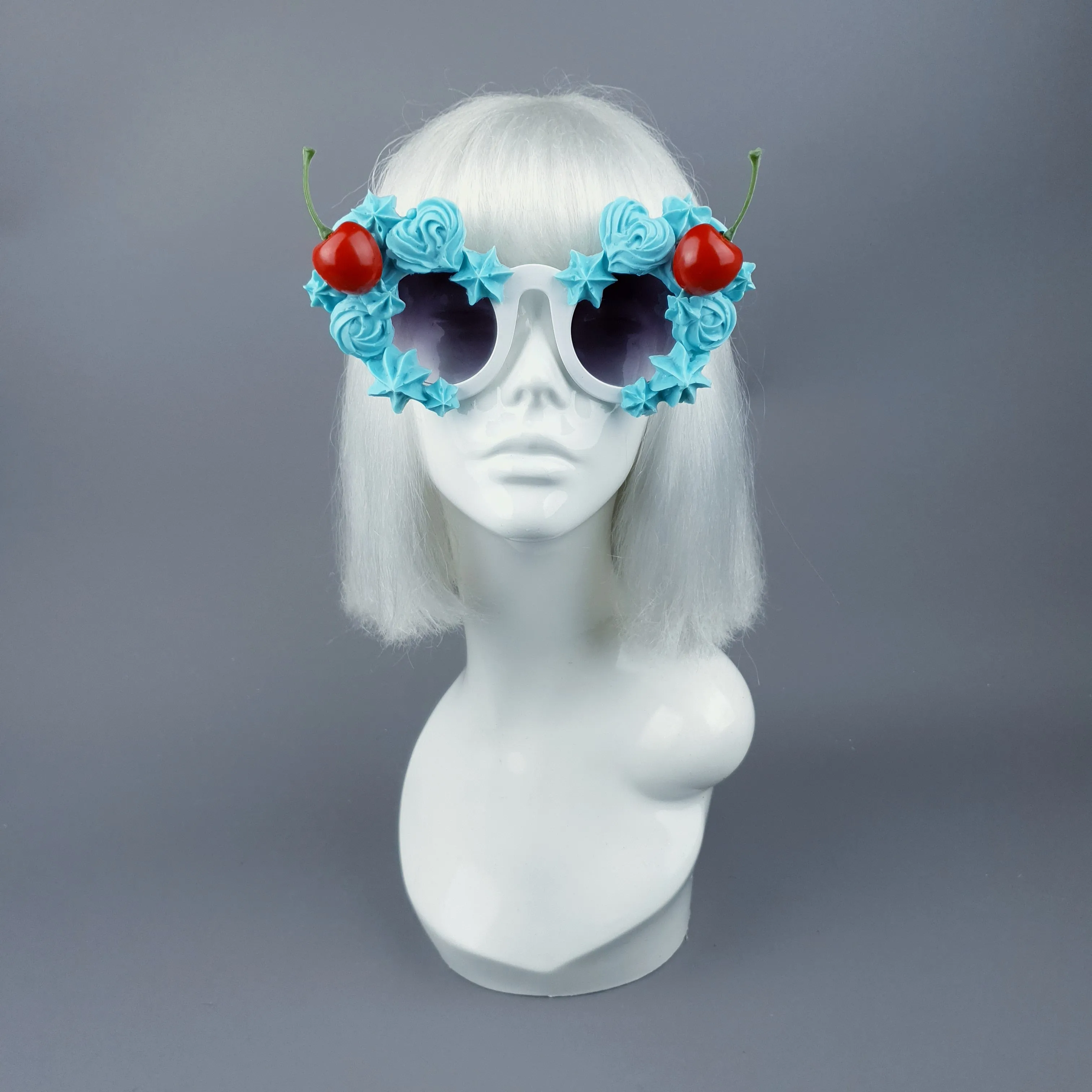 "Fondant" Pastel Blue Frosting Icing Cherry Sunglasses