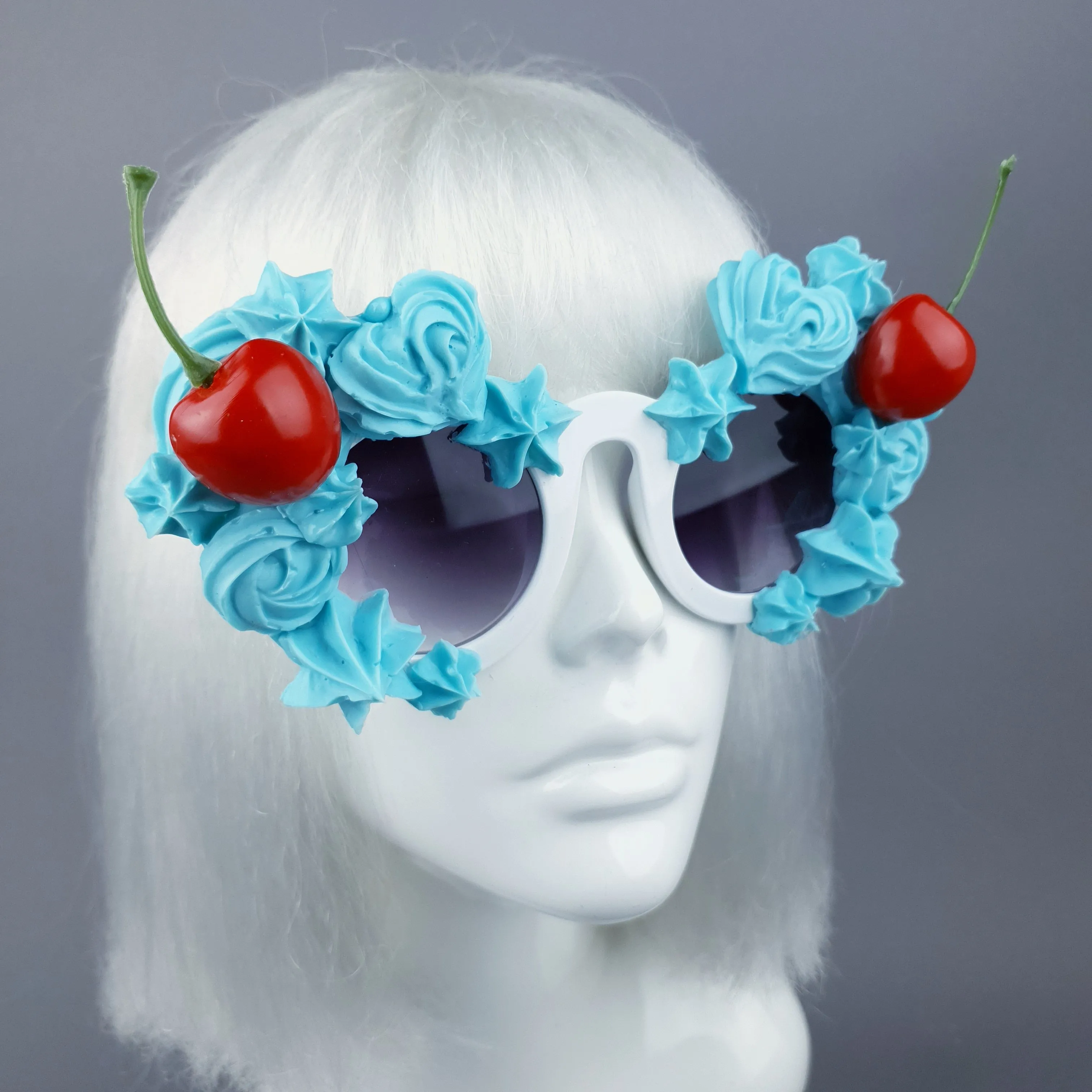 "Fondant" Pastel Blue Frosting Icing Cherry Sunglasses