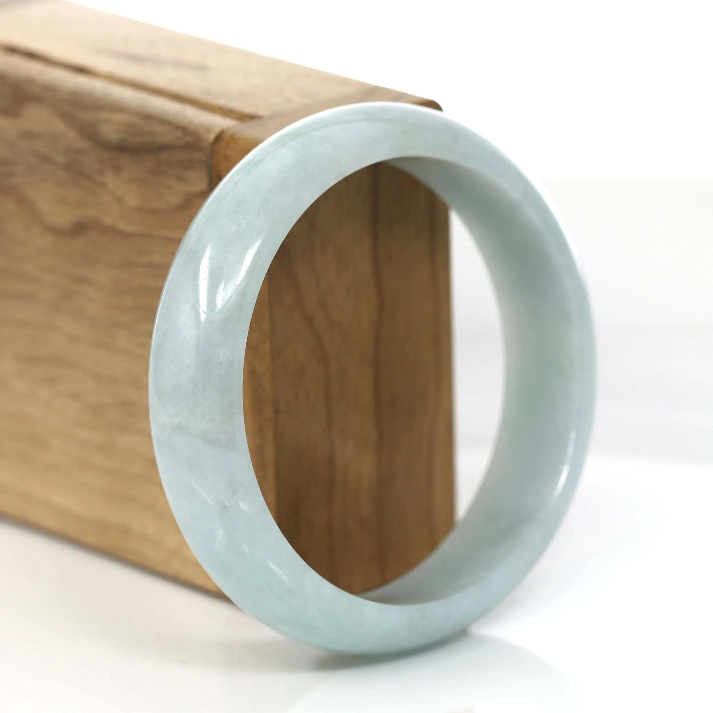"Half Round" Blue- Green Jade Jadeite Bangle Bracelet (58.68 mm) #685