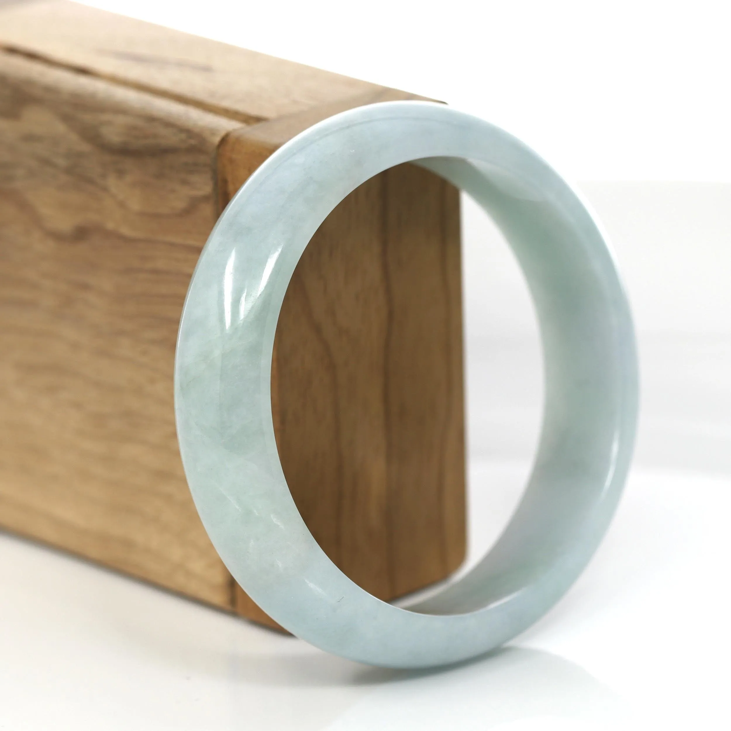 "Half Round" Blue- Green Jade Jadeite Bangle Bracelet (58.68 mm) #685