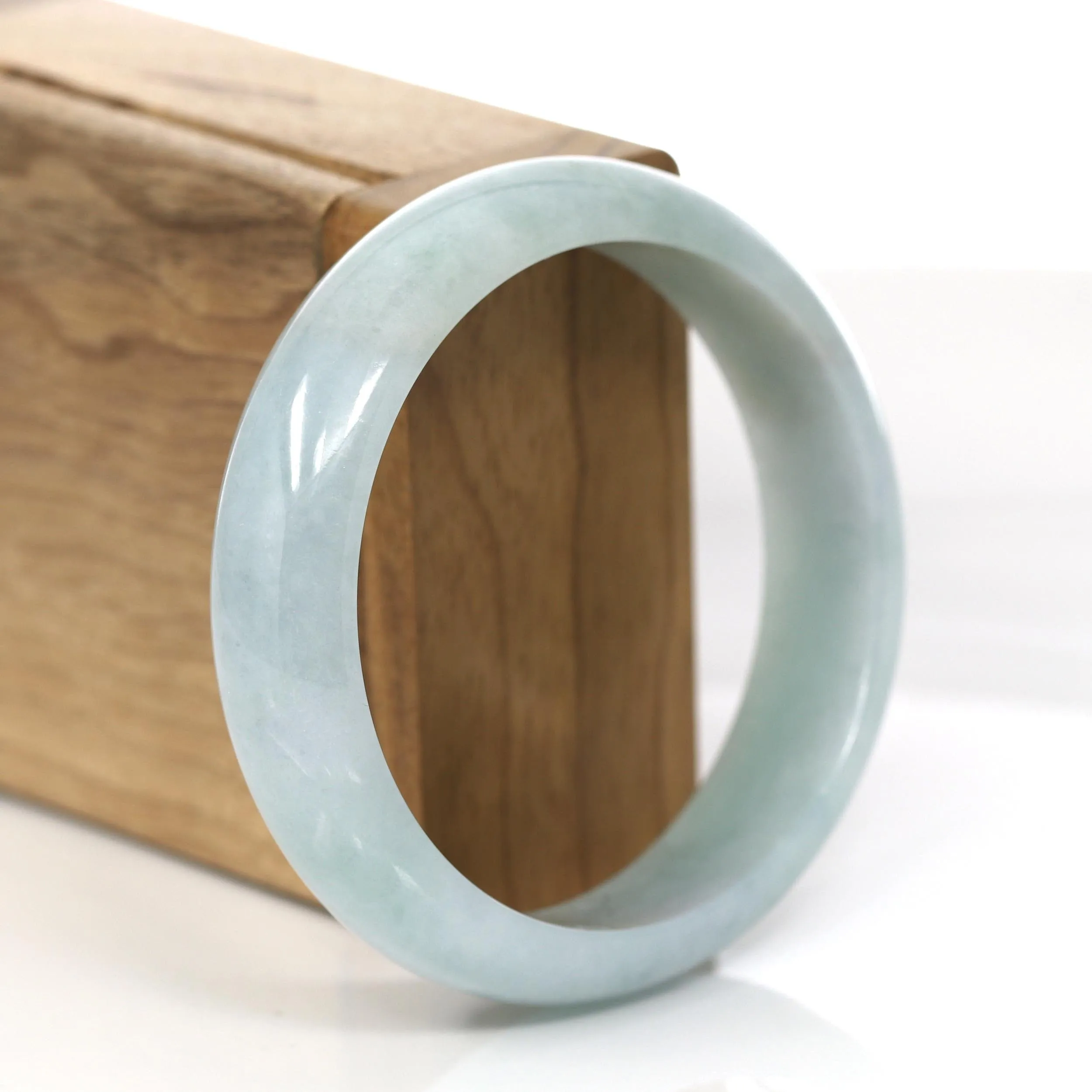 "Half Round" Blue- Green Jade Jadeite Bangle Bracelet (58.68 mm) #685